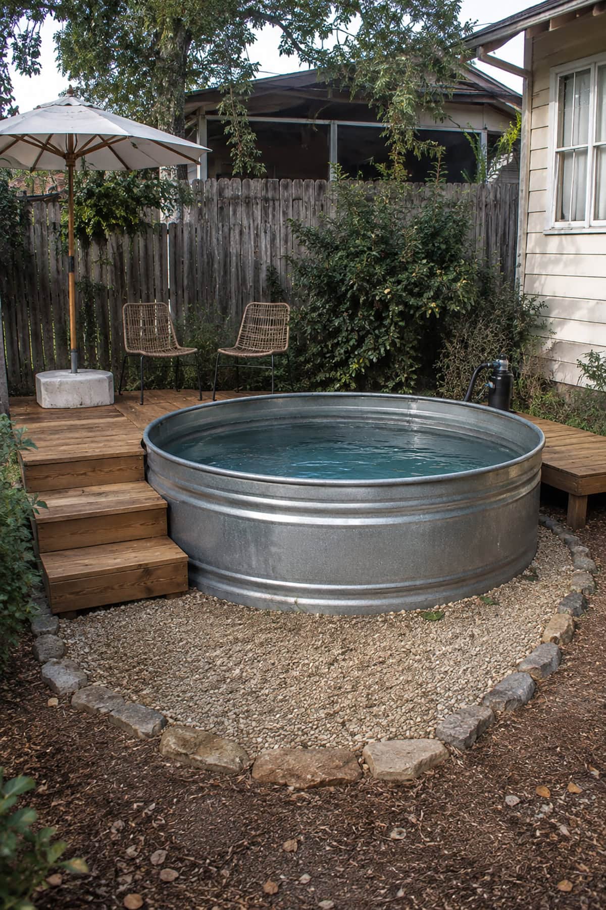 Stock Tank Pool With Twin Cedar Platforms