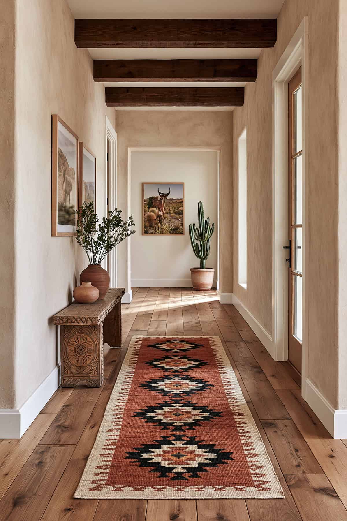 Terracotta Geometric Runner in a Southwestern Hallway