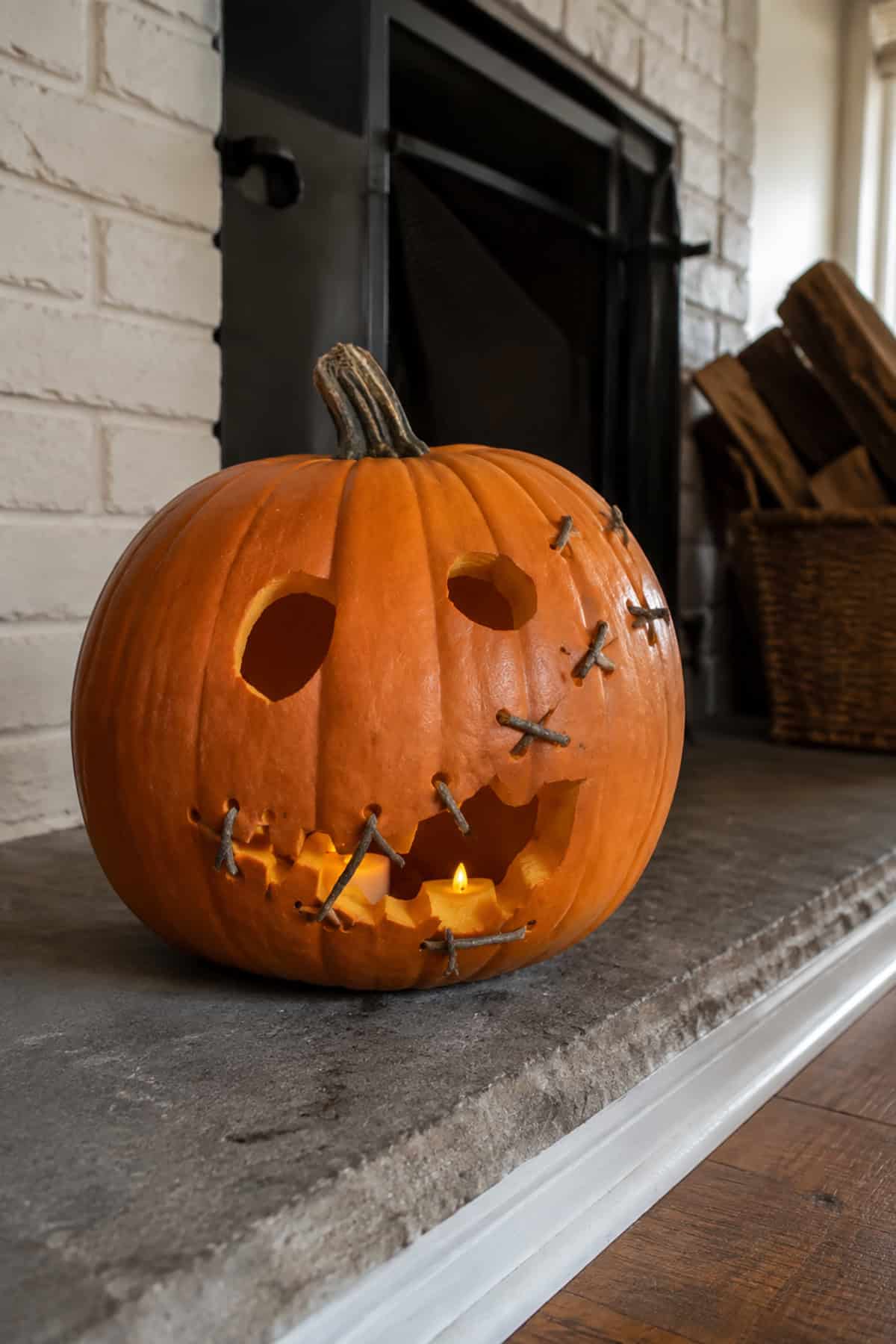 Twig Stitched Pumpkin Carving
