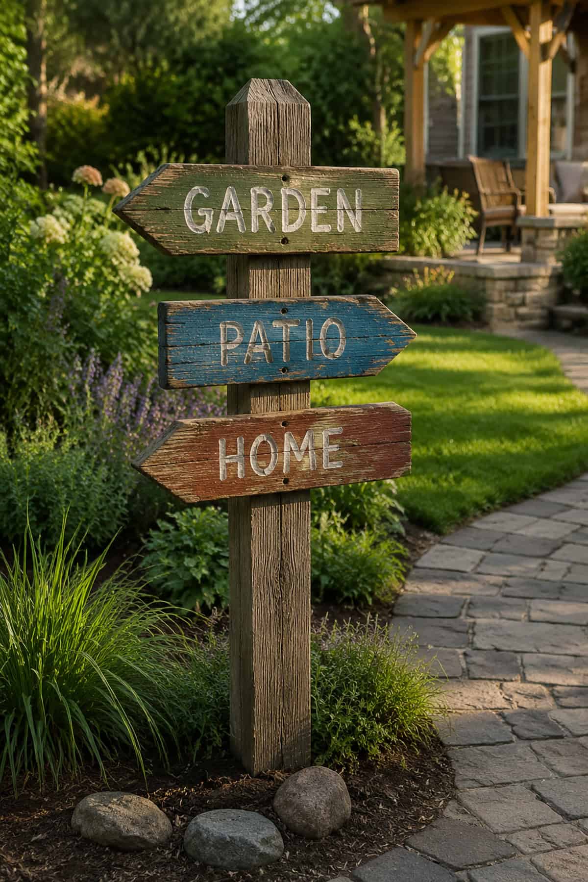 Weathered Wood Garden Signpost