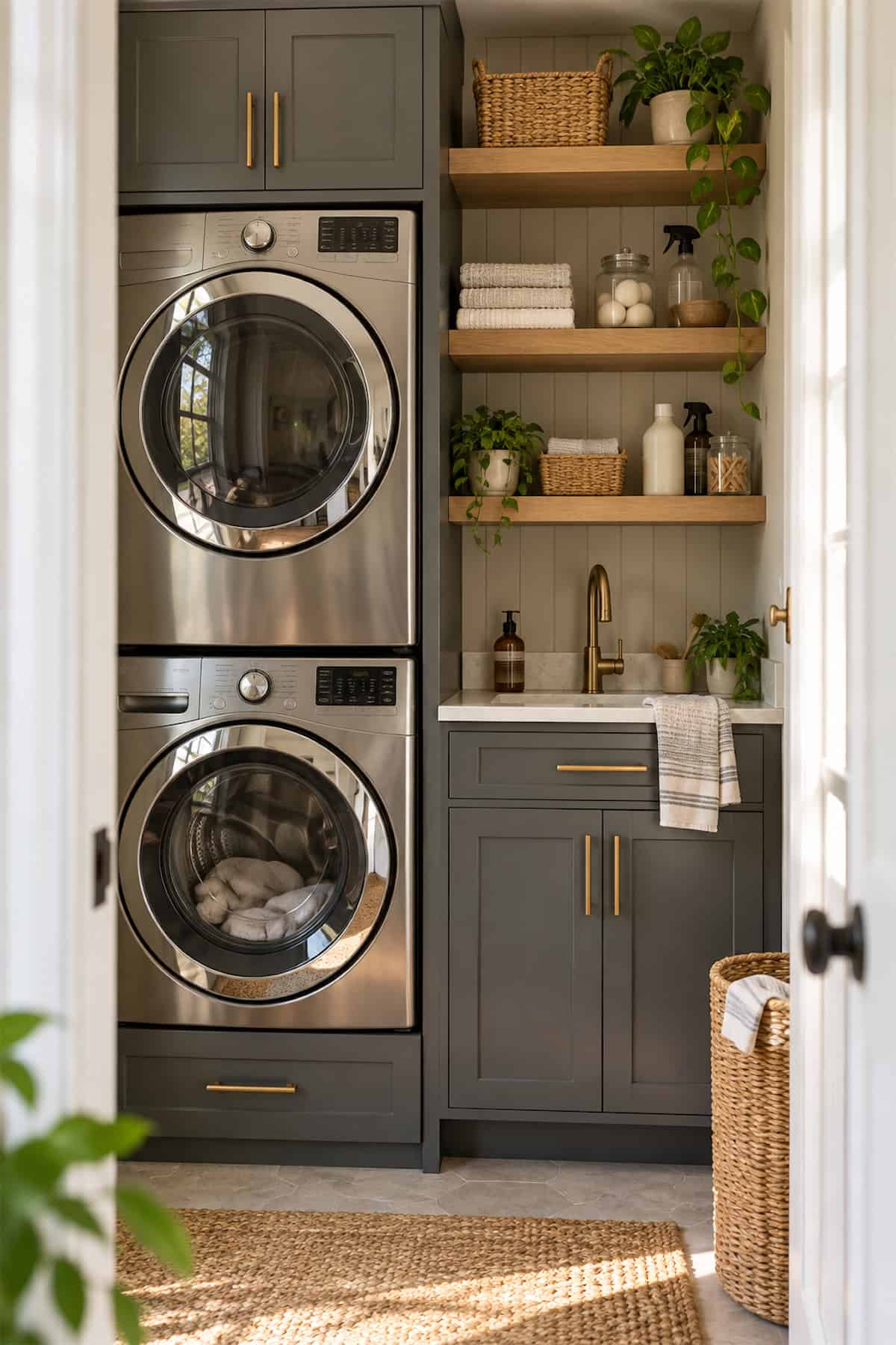 Sink Storage in a Stacked Laundry Closet
