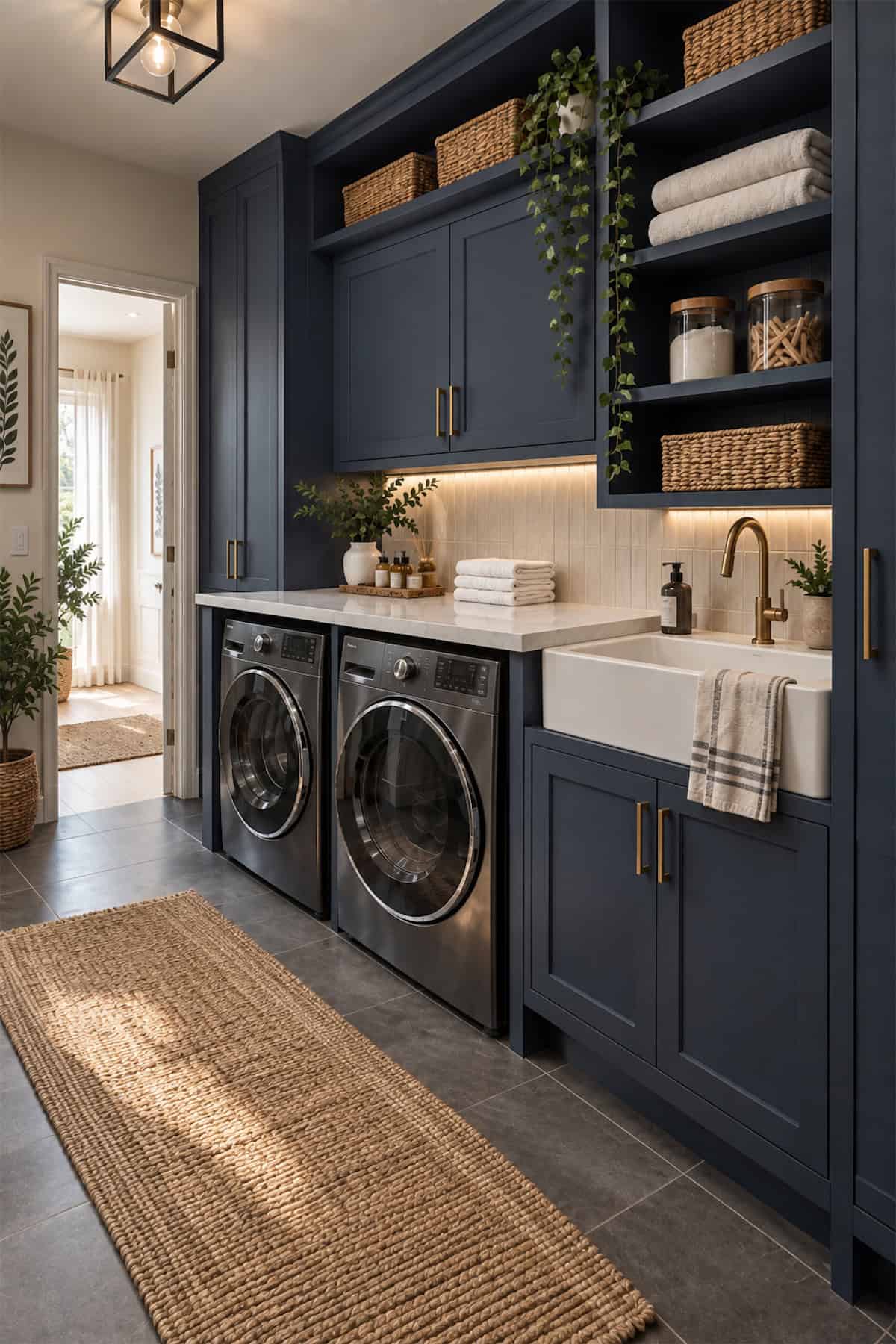 Navy Cabinetry for a Laundry Closet