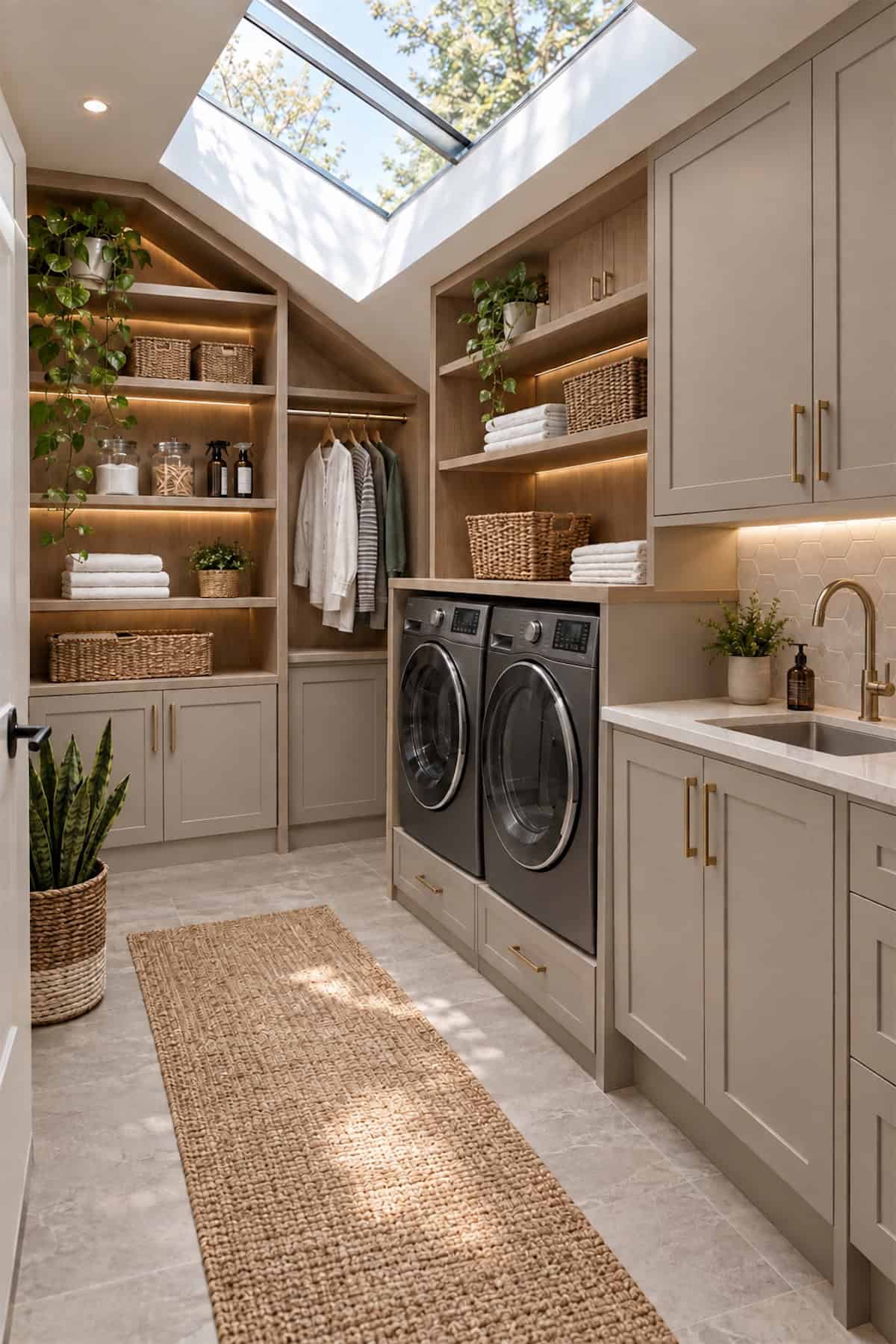 Attic Laundry Closet Under a Skylight