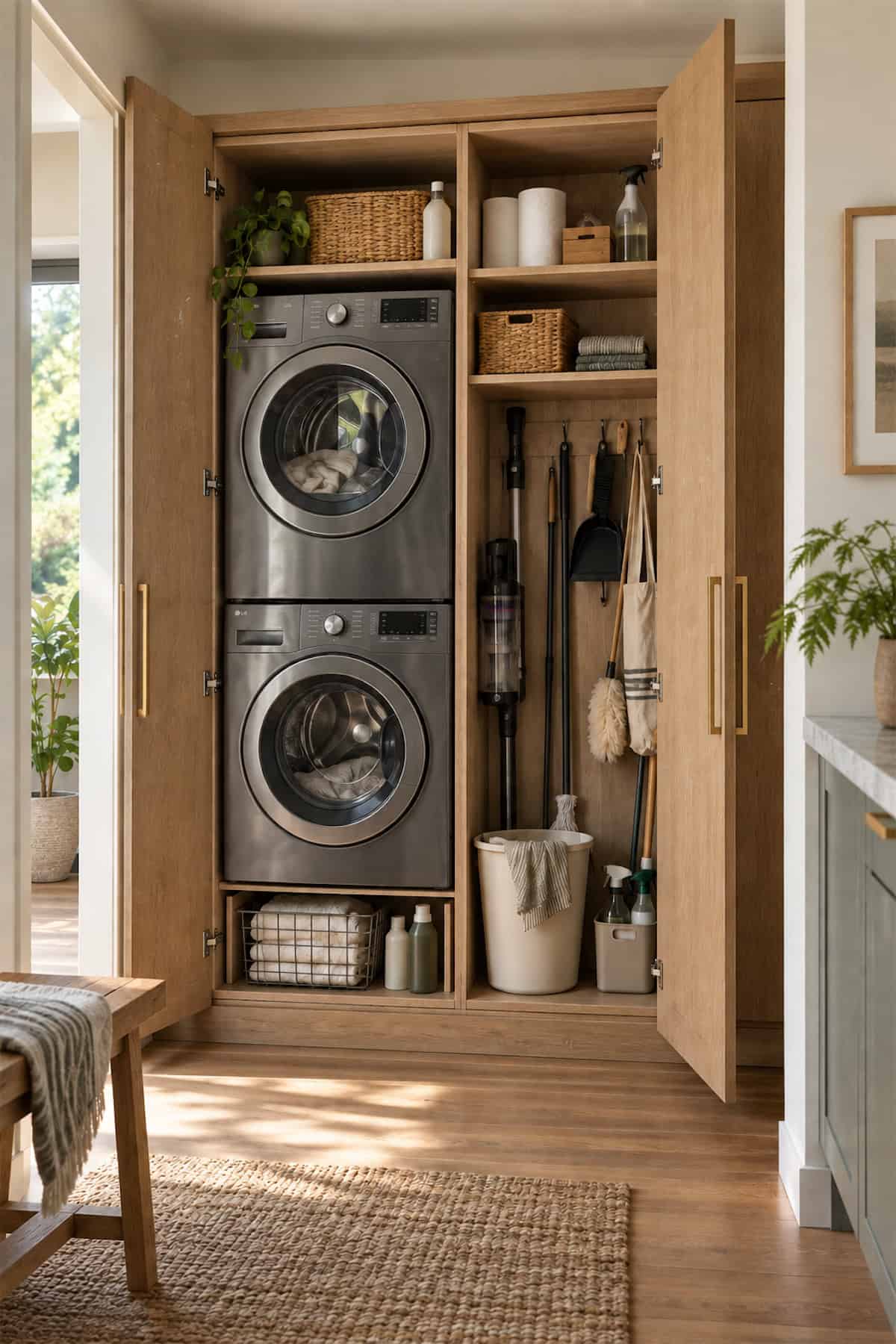 Laundry and Utility Storage Behind Tall Doors