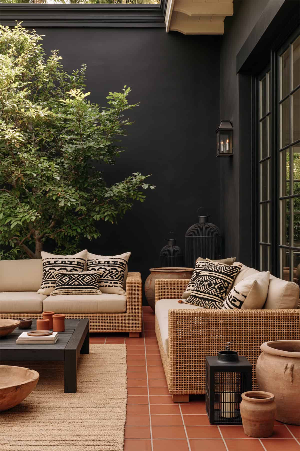 Black Walls With Terracotta Underfoot