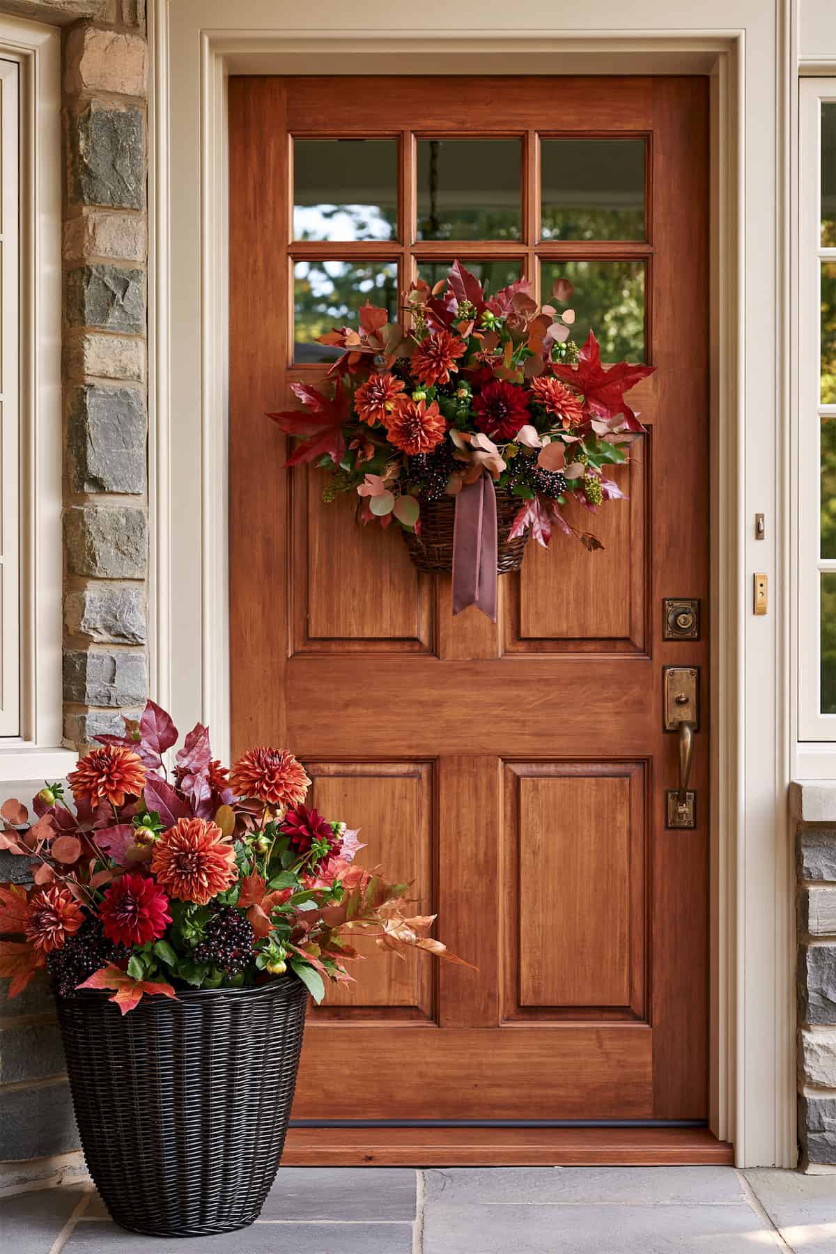 Burgundy Foliage Door Basket