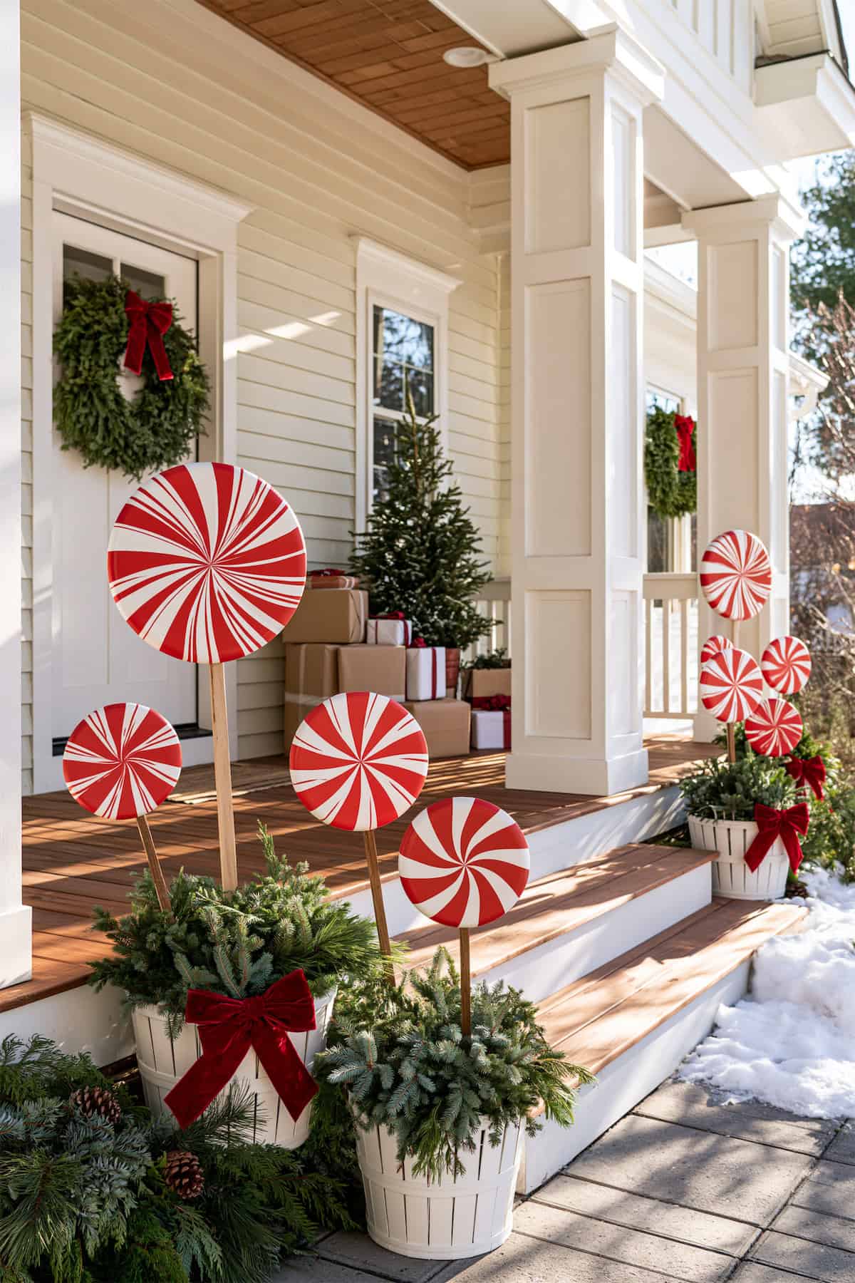 Farmhouse Porch With Peppermint Lollipops