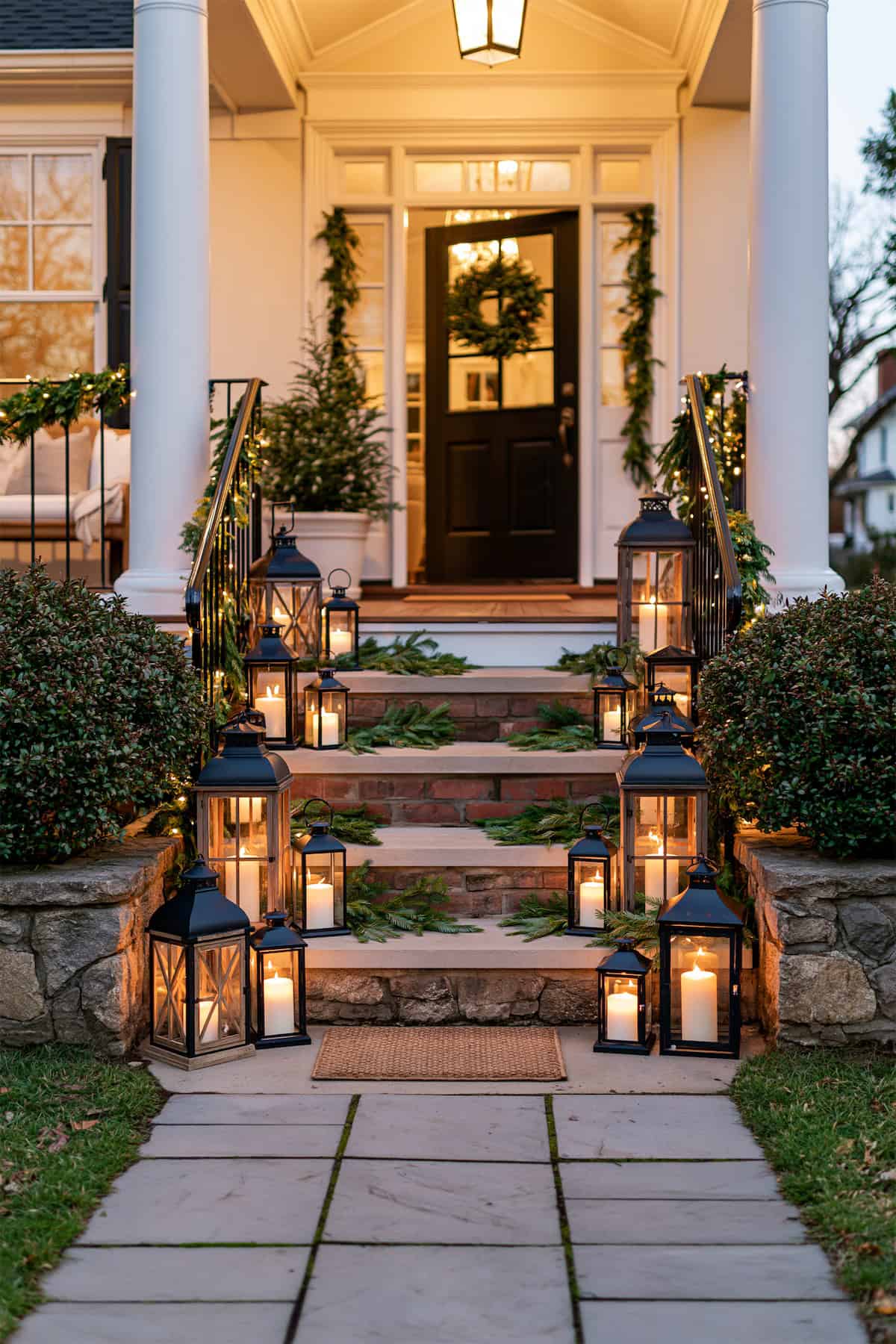 Lanterns Stacked Up the Porch Steps