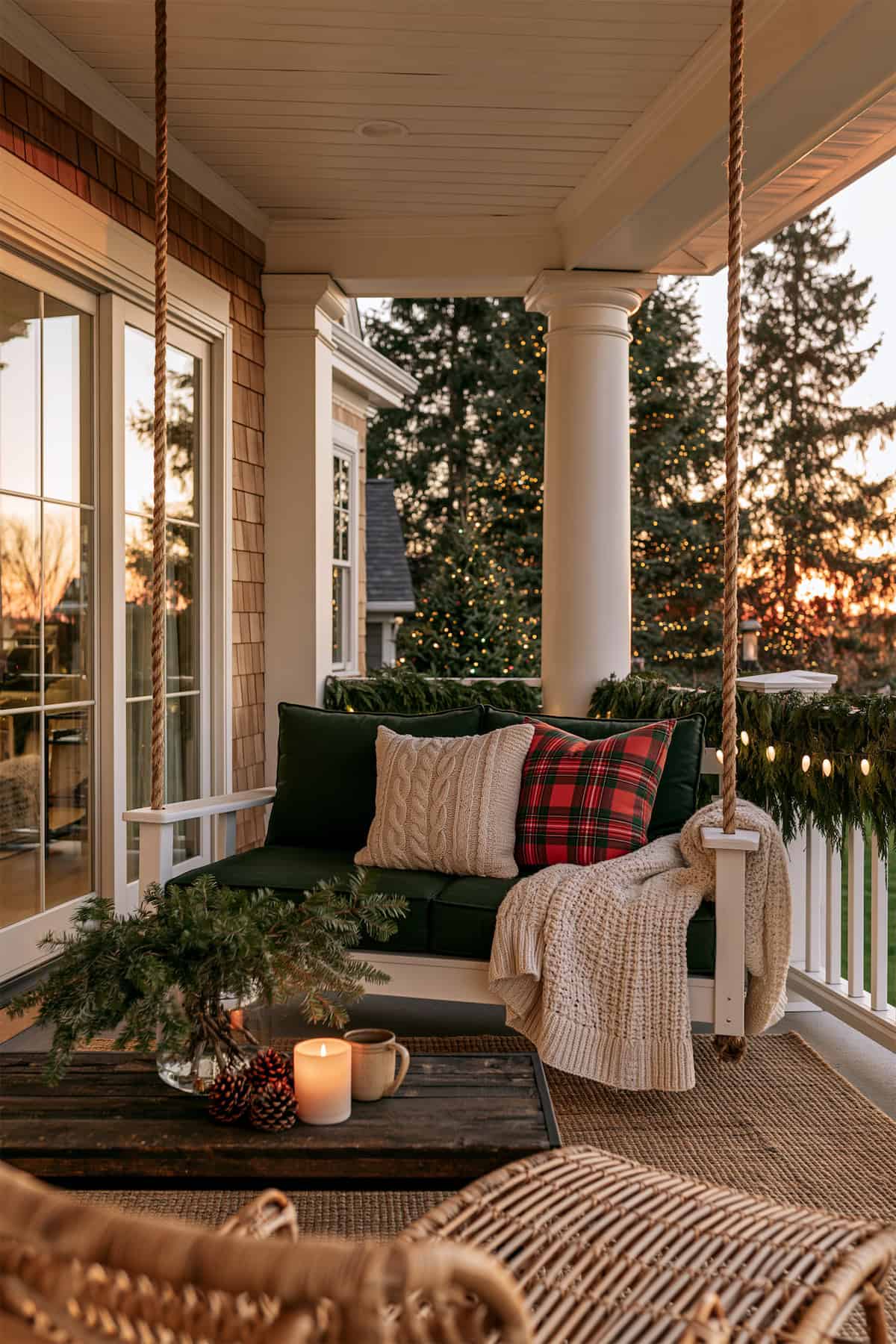 A Porch Swing Dressed for Christmas Nights