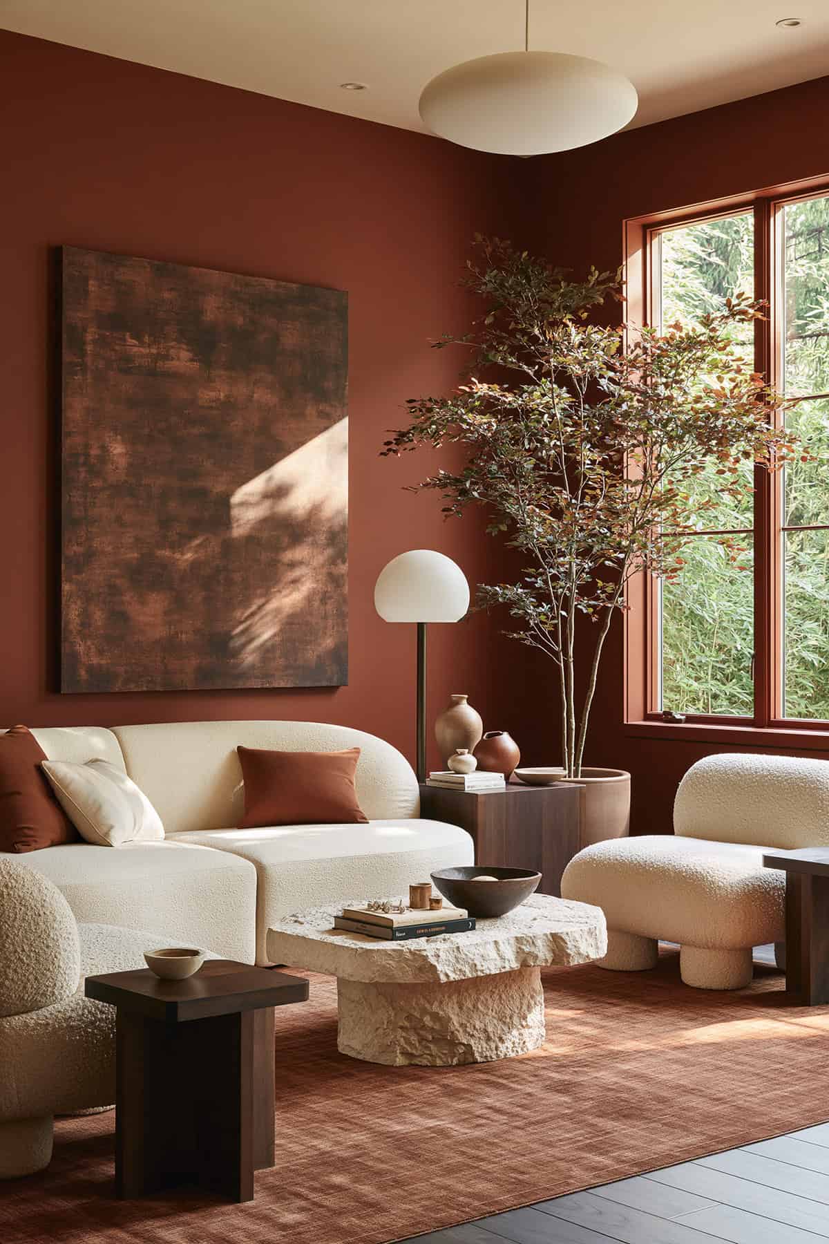 Deep Ochre Living Room With Sculptural Furniture