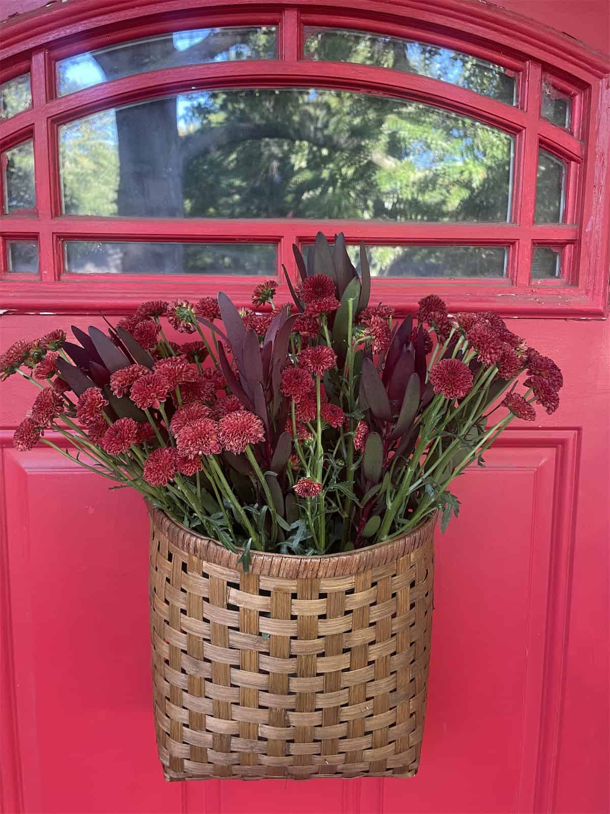 Tonal Red Mum Door Basket