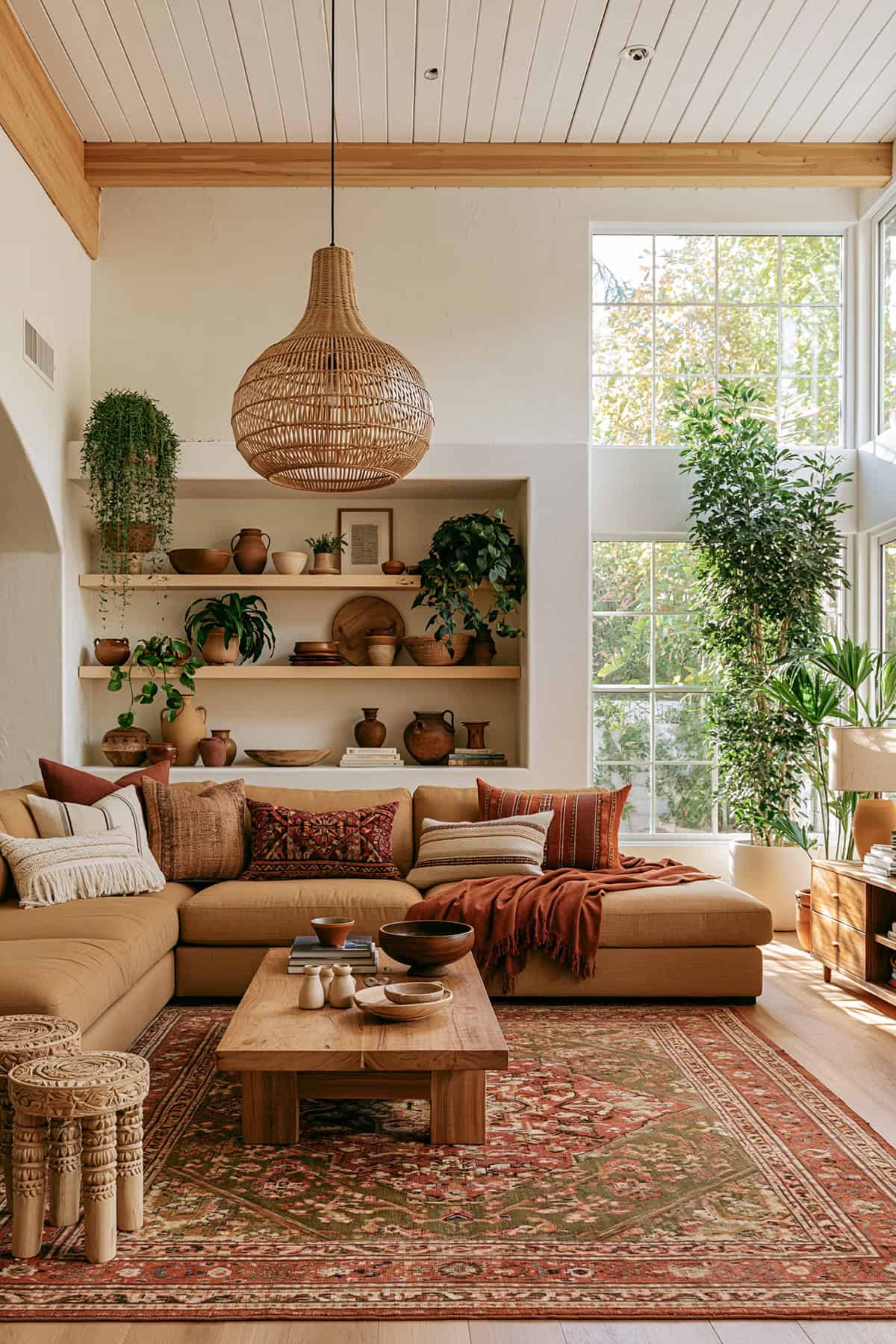 Earthy Bohemian Living Room With Collected Decor