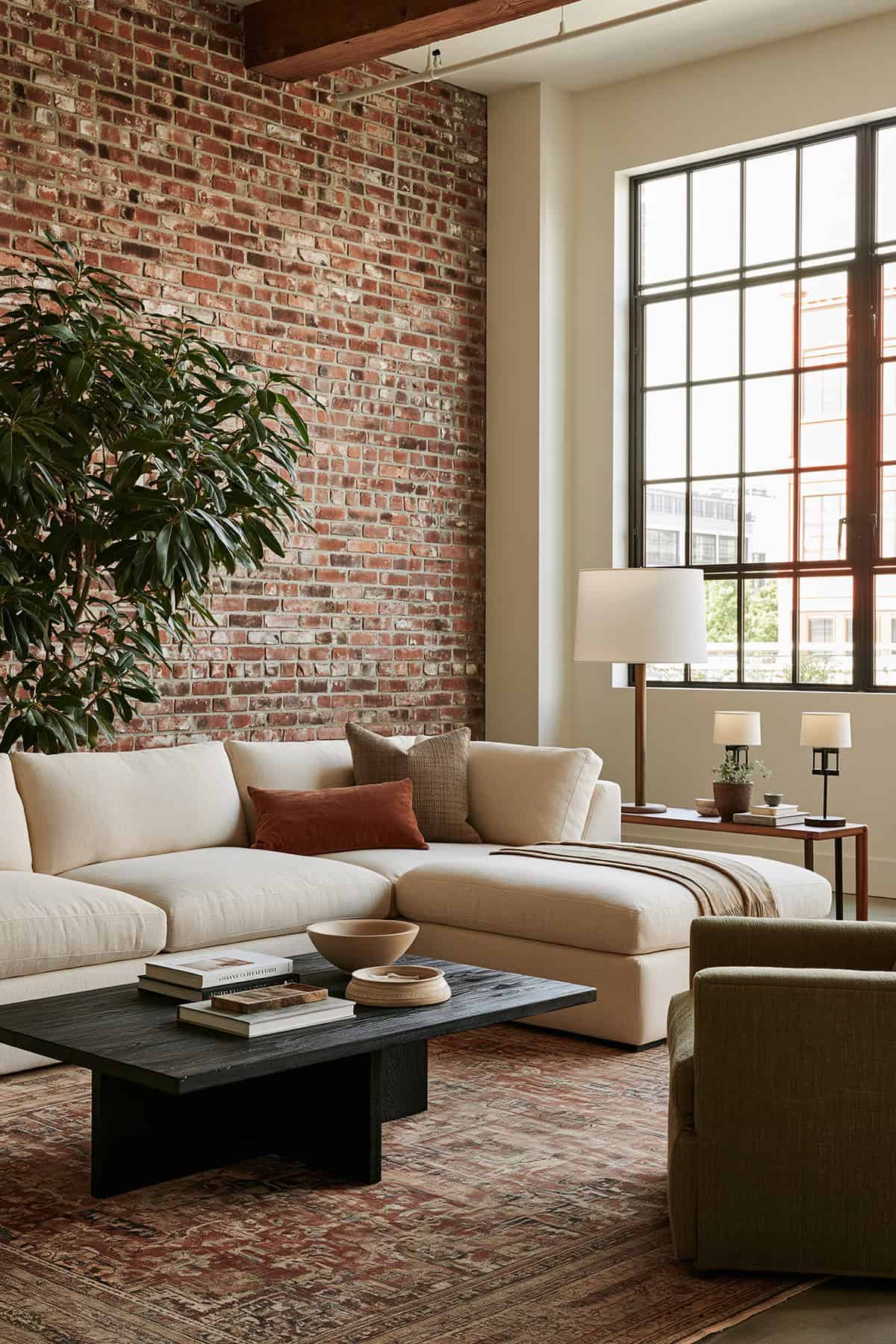 Earthy Living Room With Reclaimed Brick