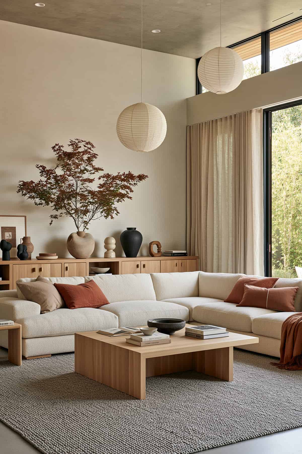 Earthy Living Room With a Textured Clay Ceiling