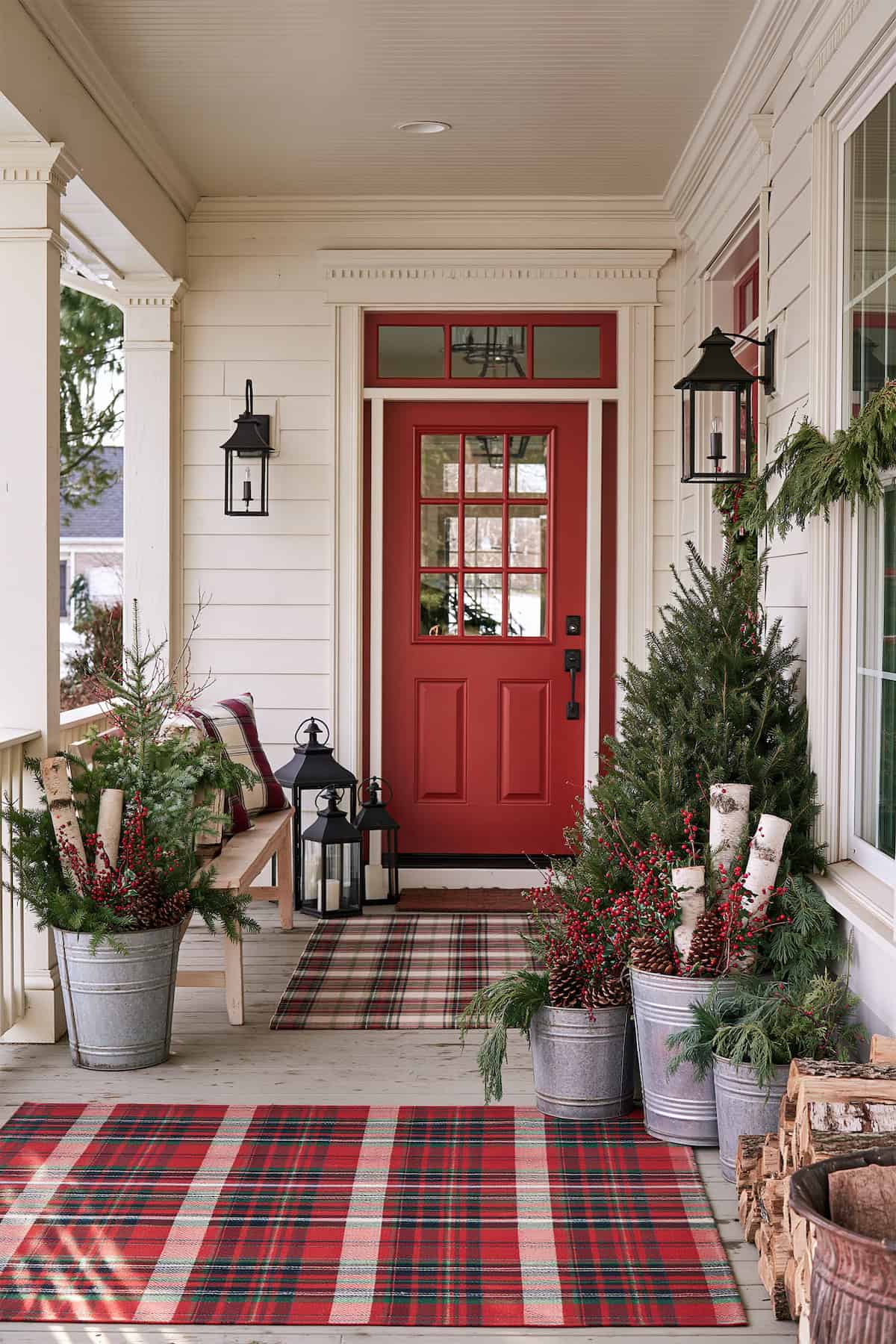 Galvanized Buckets Along a Farmhouse Porch