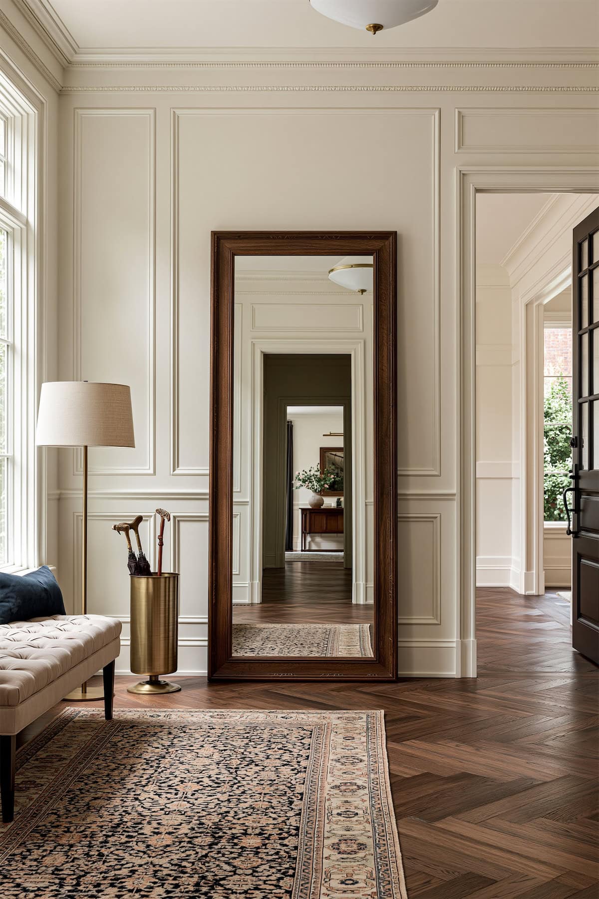 Floor Mirror Against Wall Panels