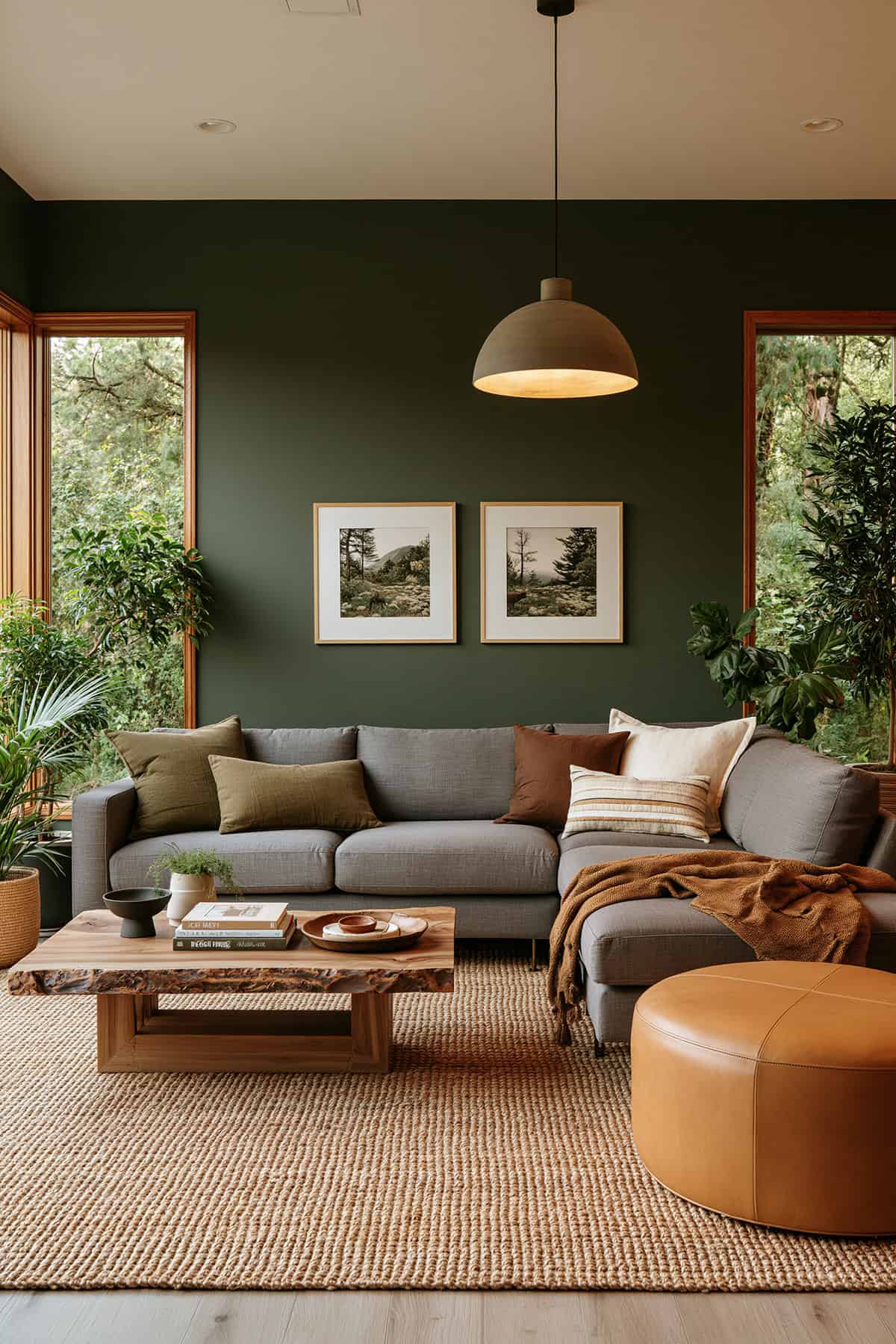 Forest Green Accent Wall With Natural Textures