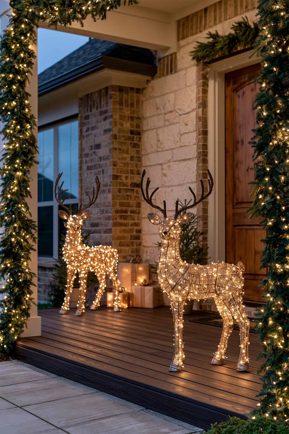 Lit Reindeer Guarding the Front Porch