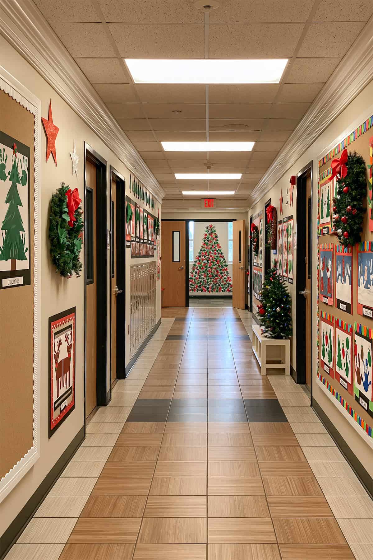 Student Handprints Along the Christmas Hallway