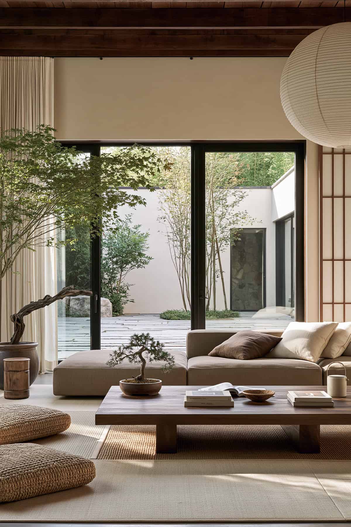 Japanese Inspired Earthy Living Room