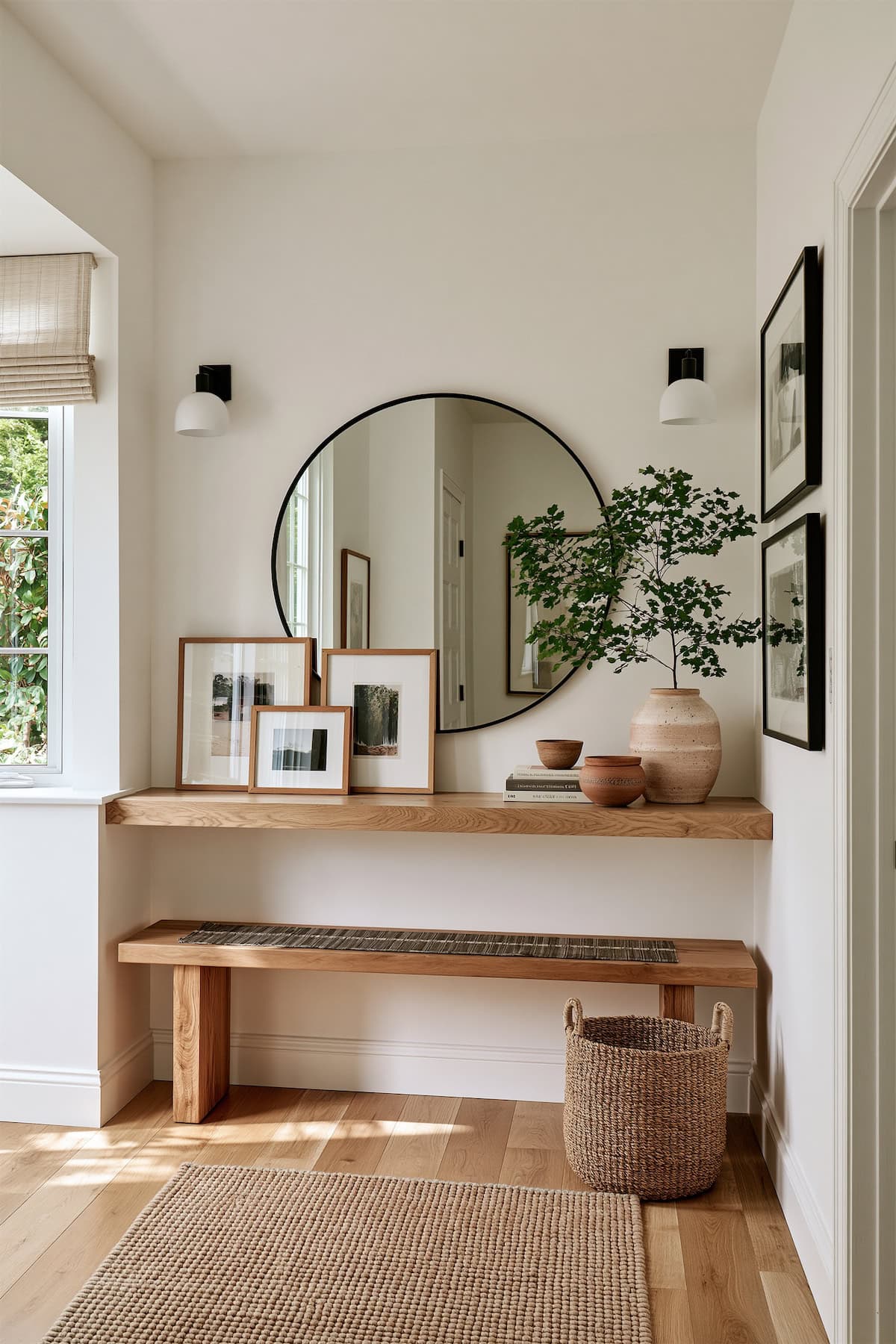 Round Mirror with a Picture Ledge