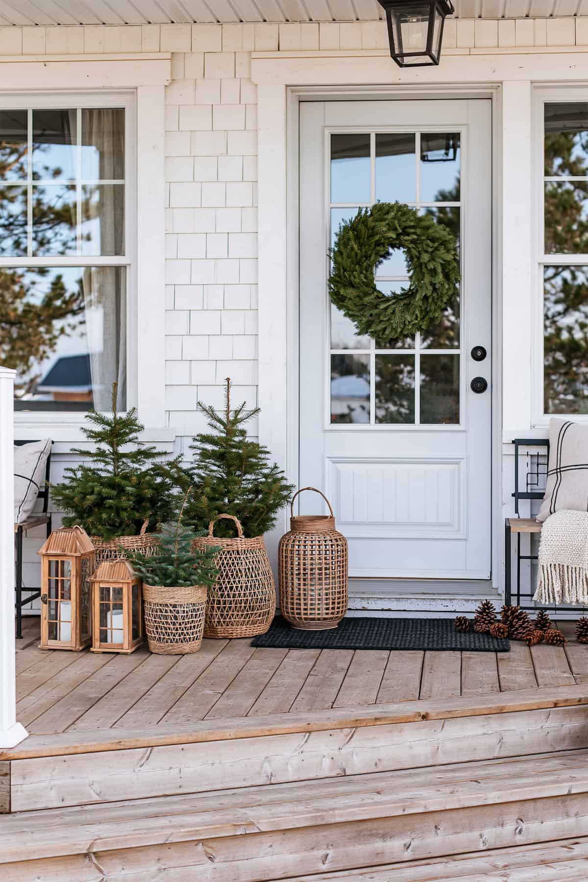 Scandinavian Christmas Porch in Wicker and Pine