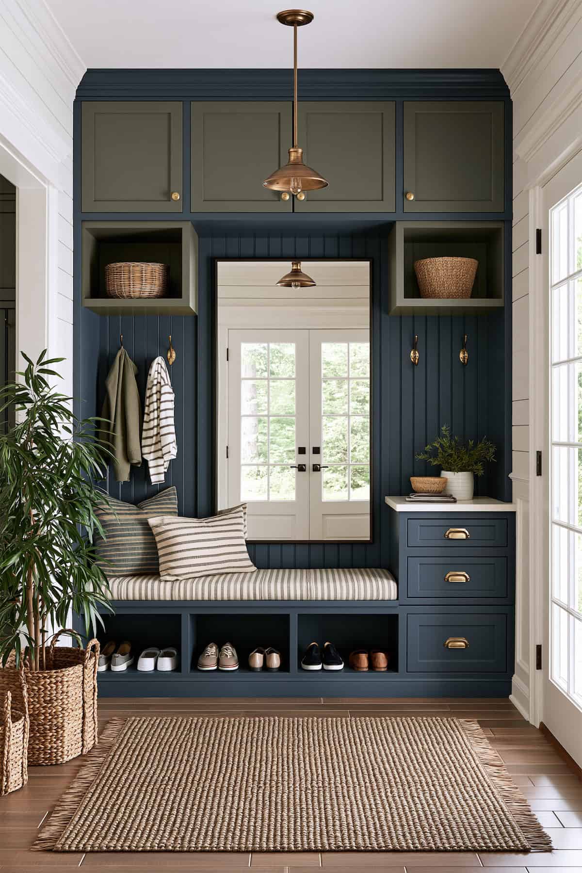 Bench-Centered Entryway Mirror