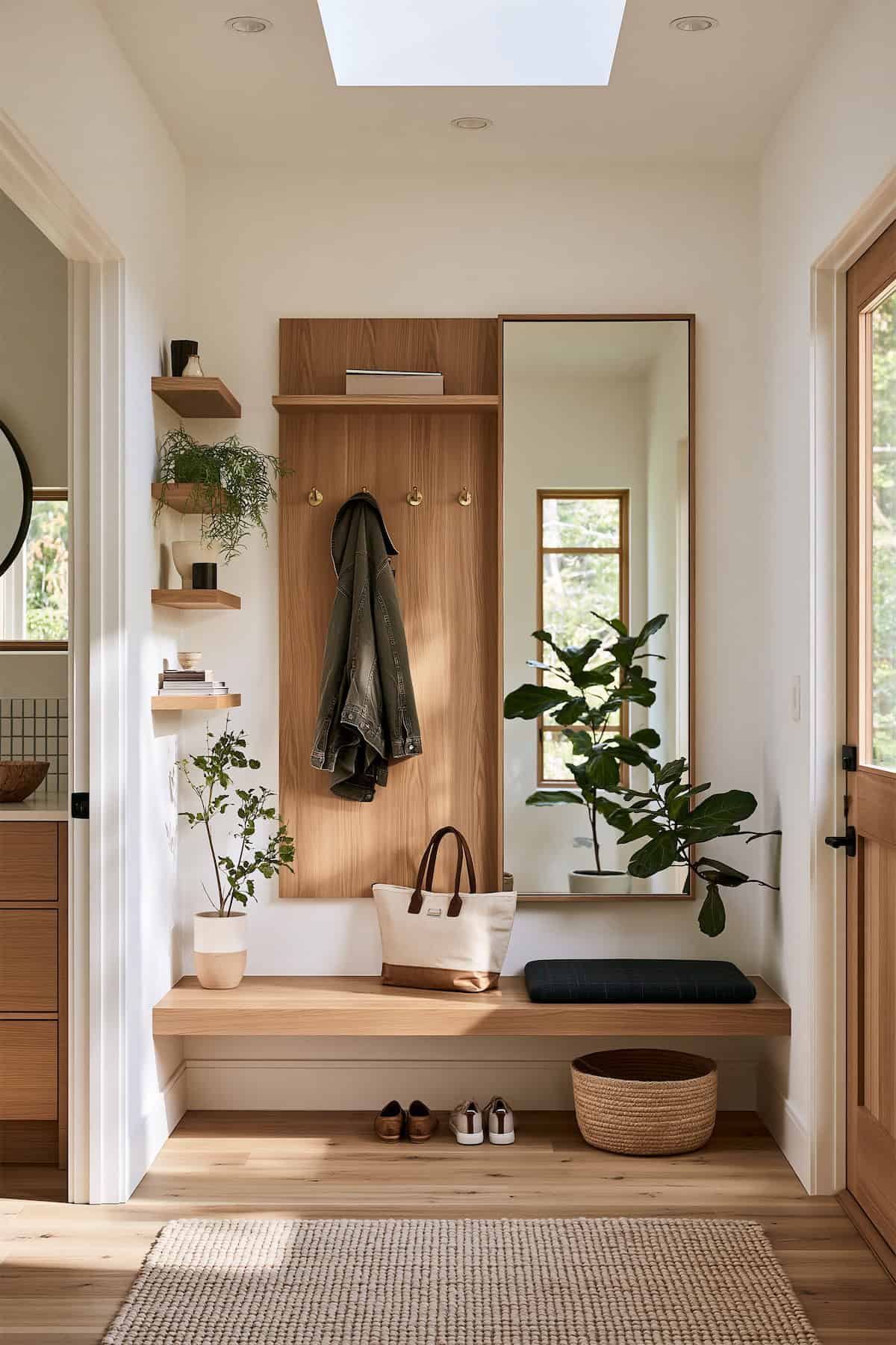 Full-Length Entryway Mirror Beside Coat Hooks