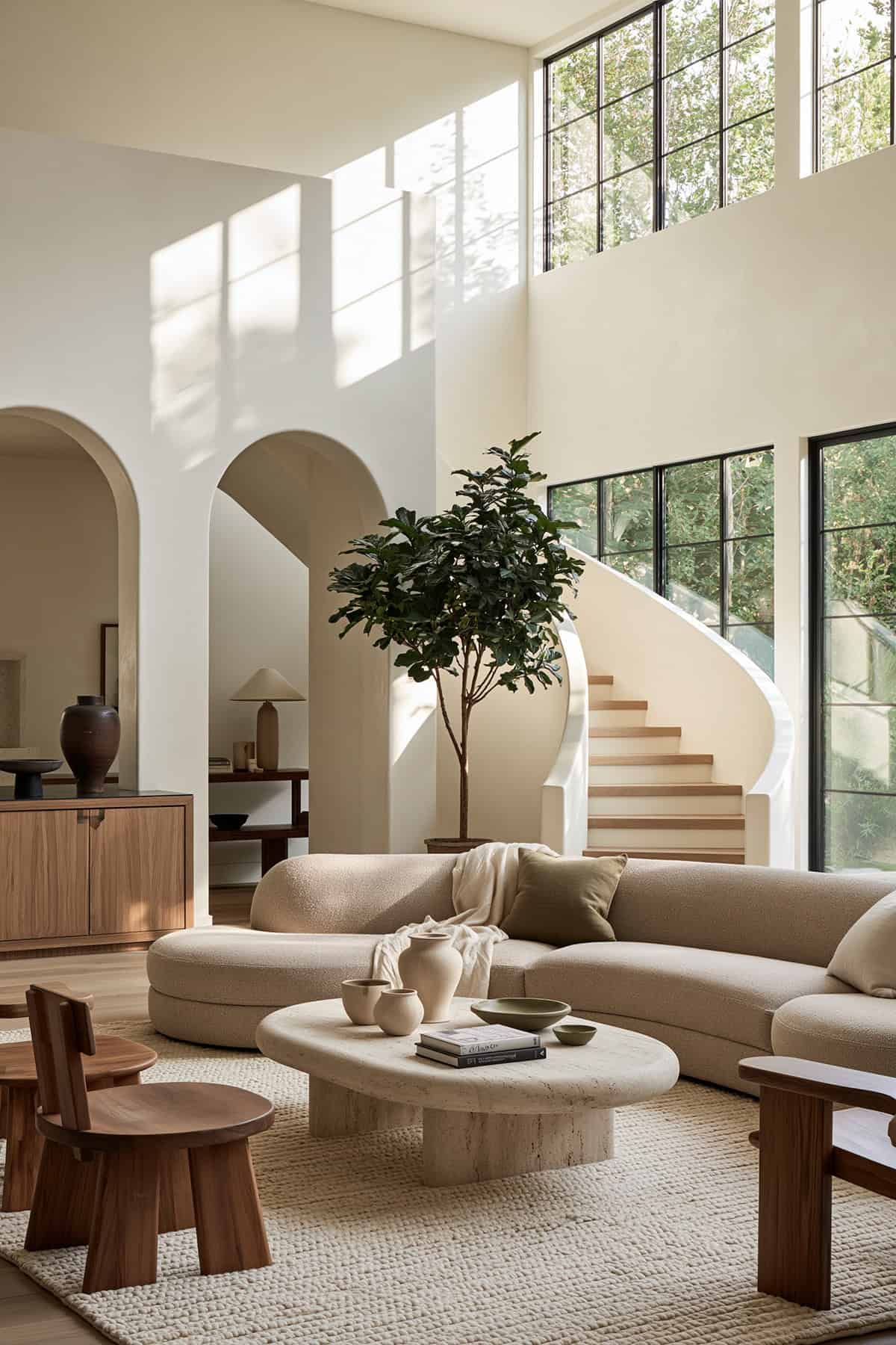 Modern Organic Living Room With Curved Architecture