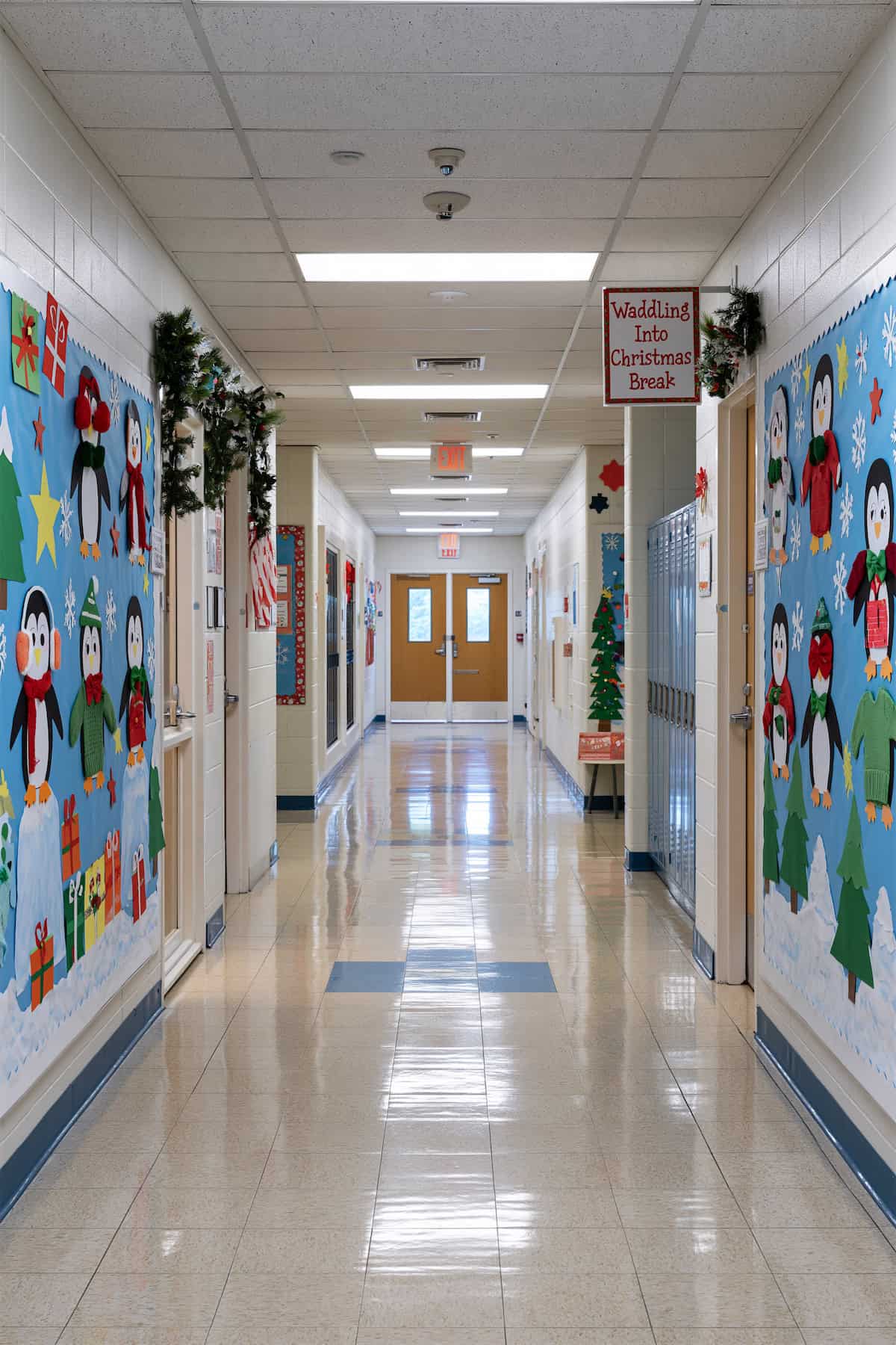 Penguins Across Christmas Hallway Boards