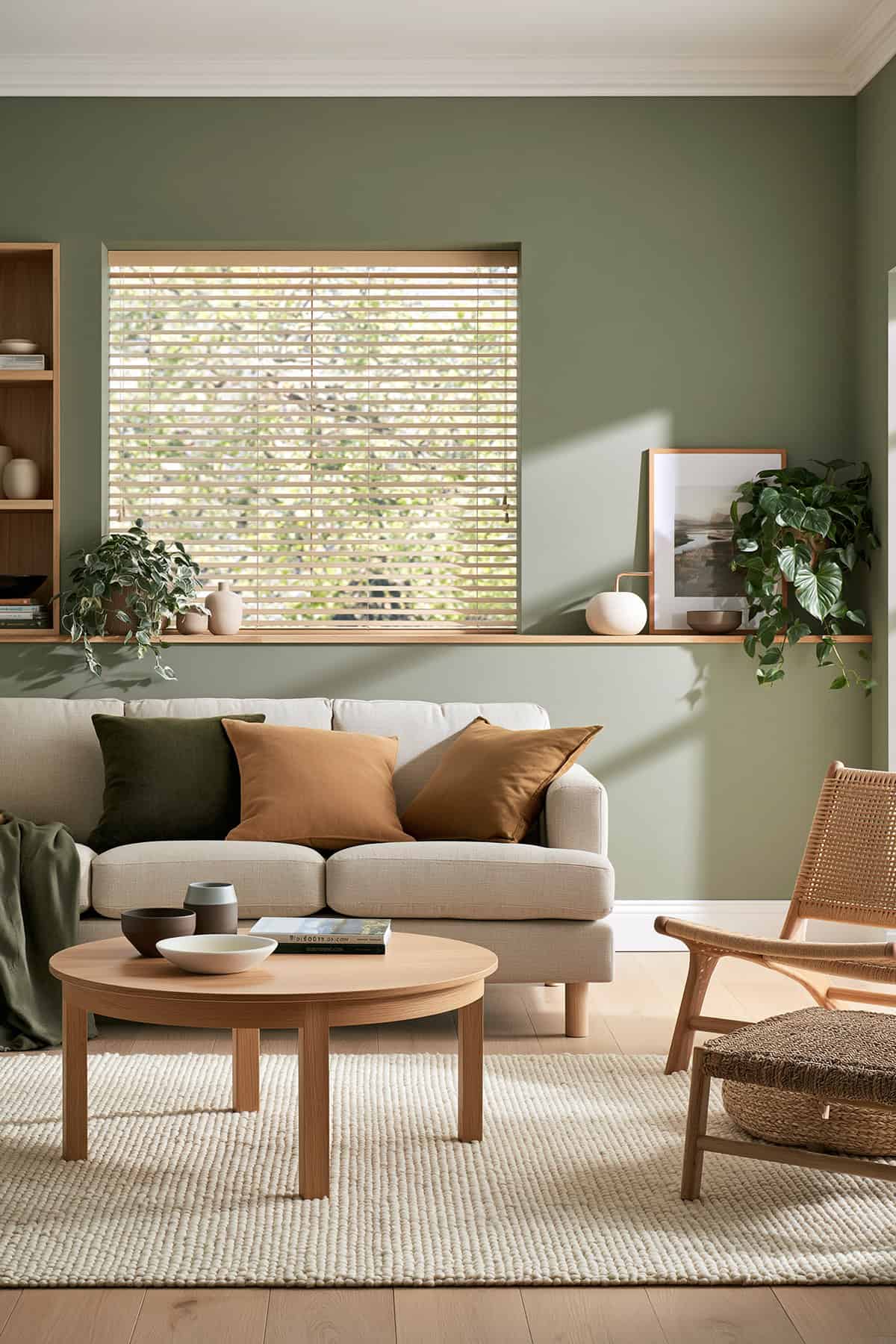 Sage Green and Natural Oak Living Room