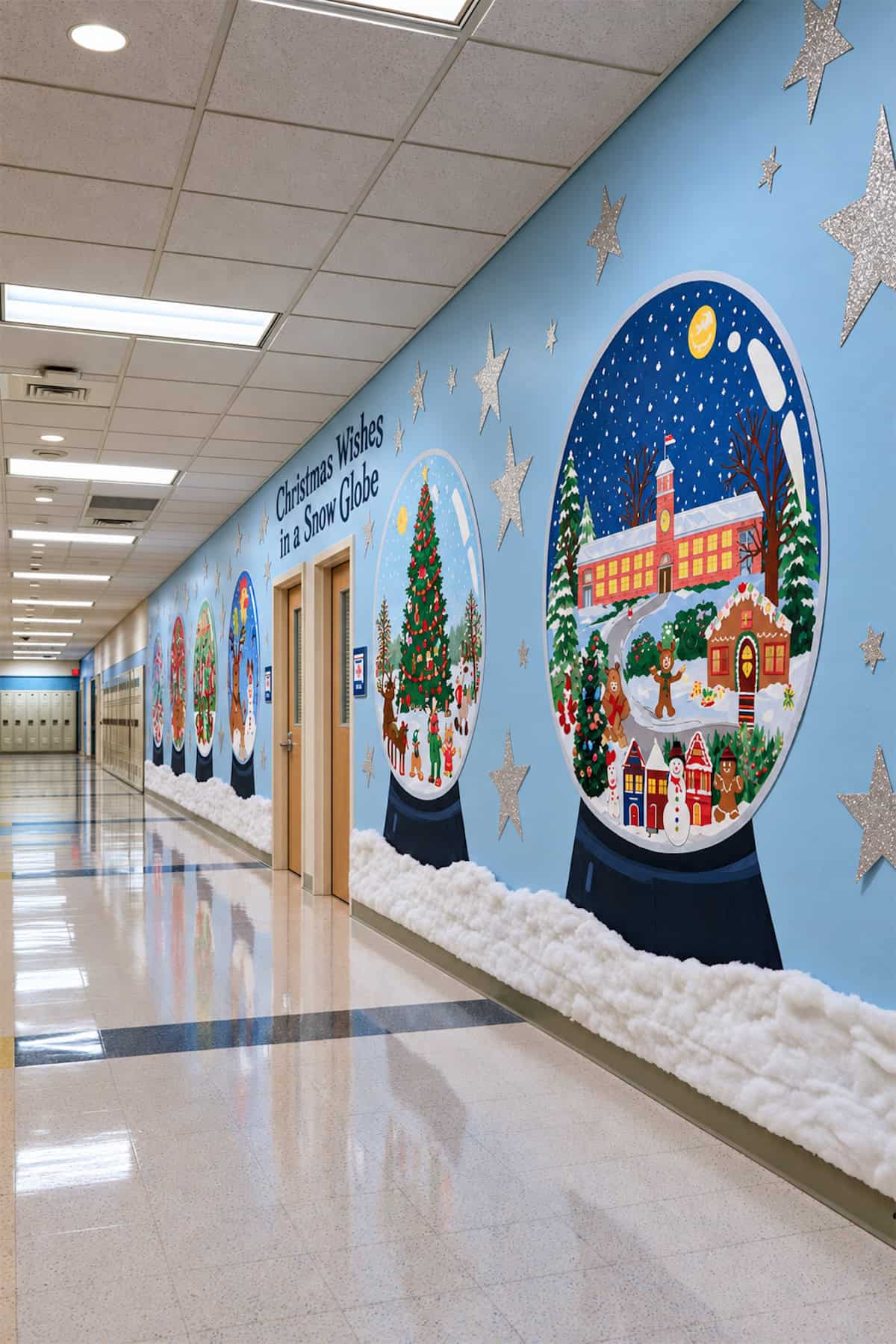 Christmas Snow Globes Along the Hall