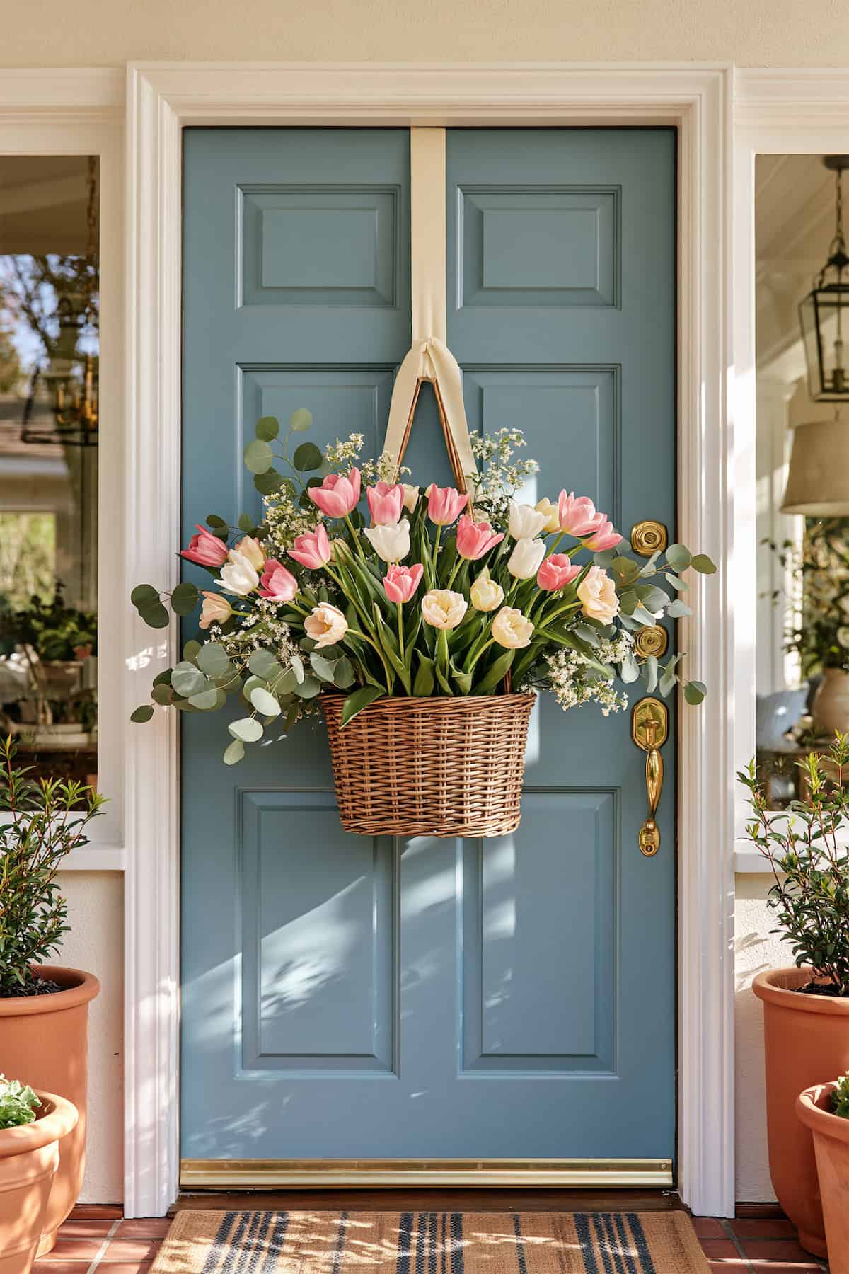 Pink and White Tulip Door Basket