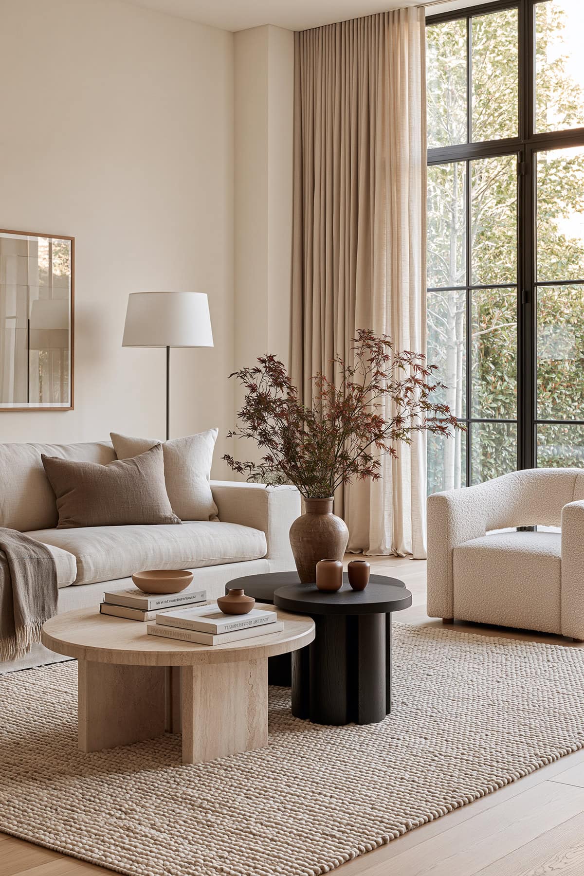 Tonal Beige Living Room With Layered Materials