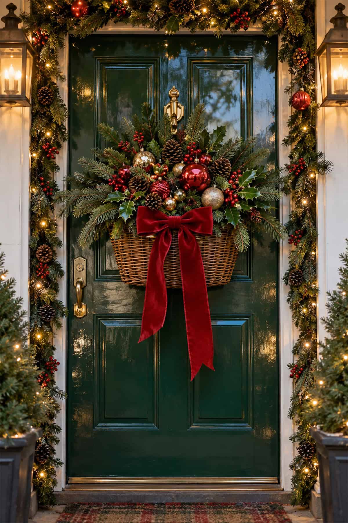 Ornament-Filled Christmas Door Basket