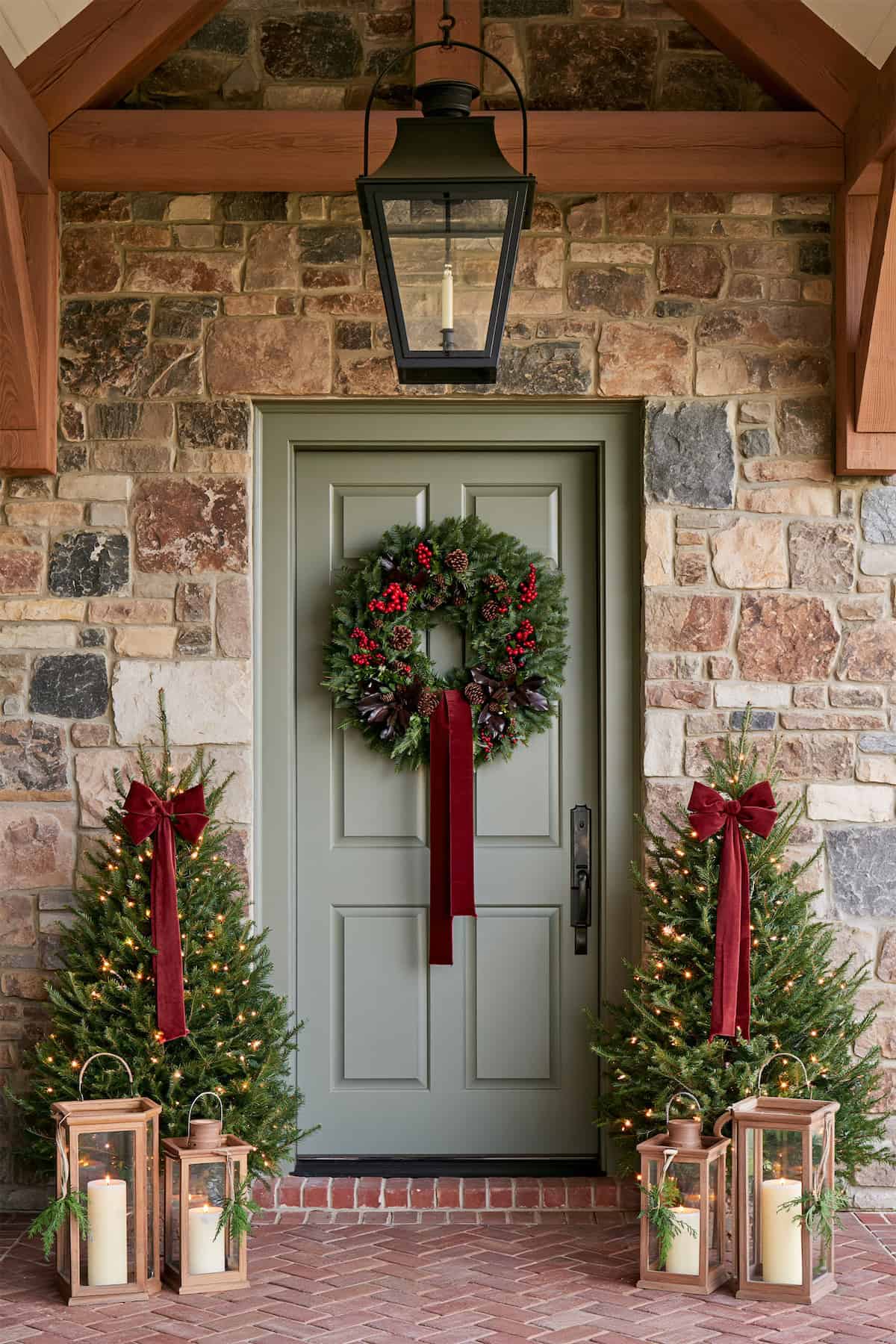 Velvet Bows on Twin Porch Trees
