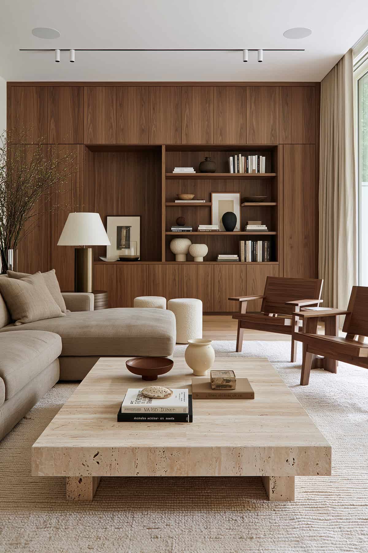 Travertine and Walnut Living Room