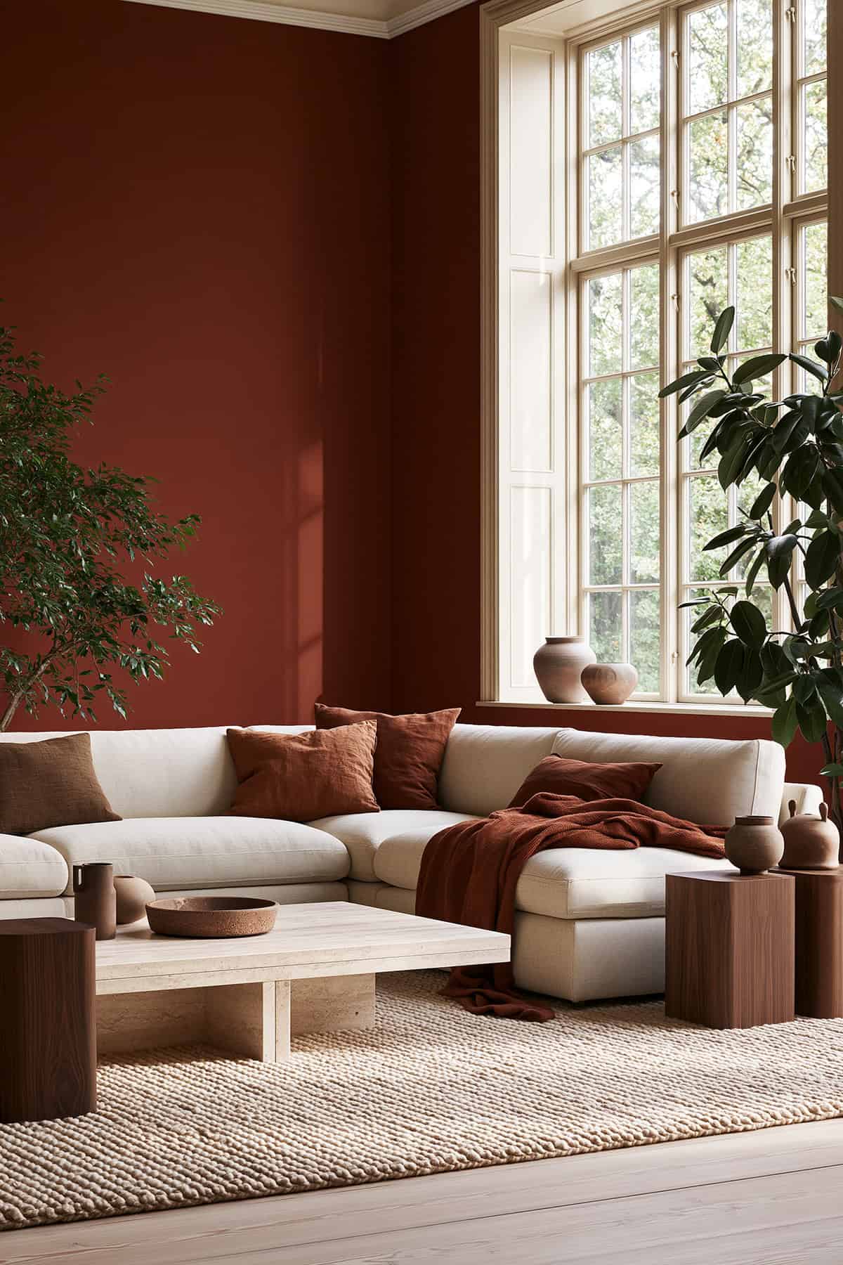 Warm Clay Walls With a Linen Sofa