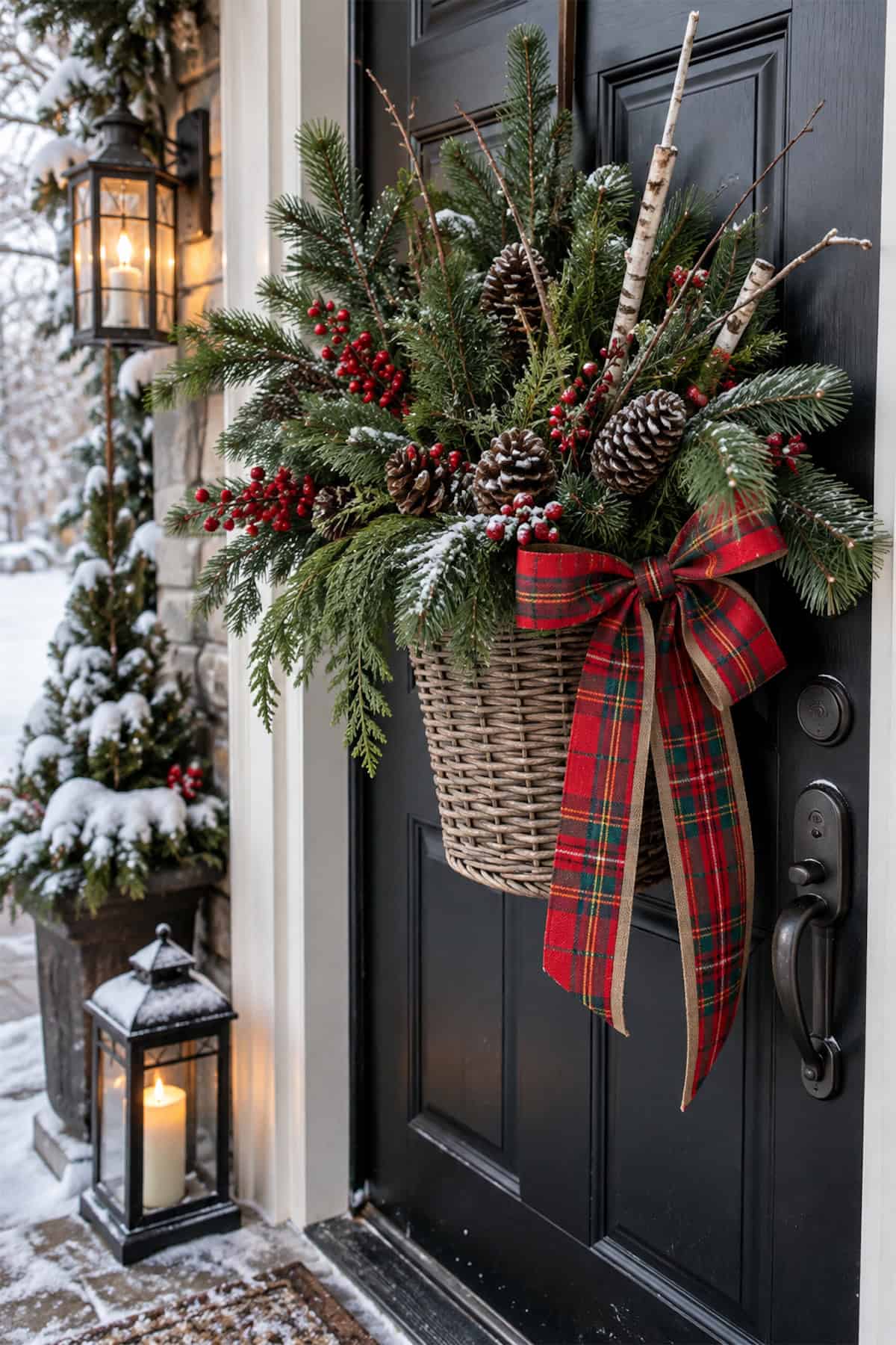 Winter Door Basket with Birch Twigs
