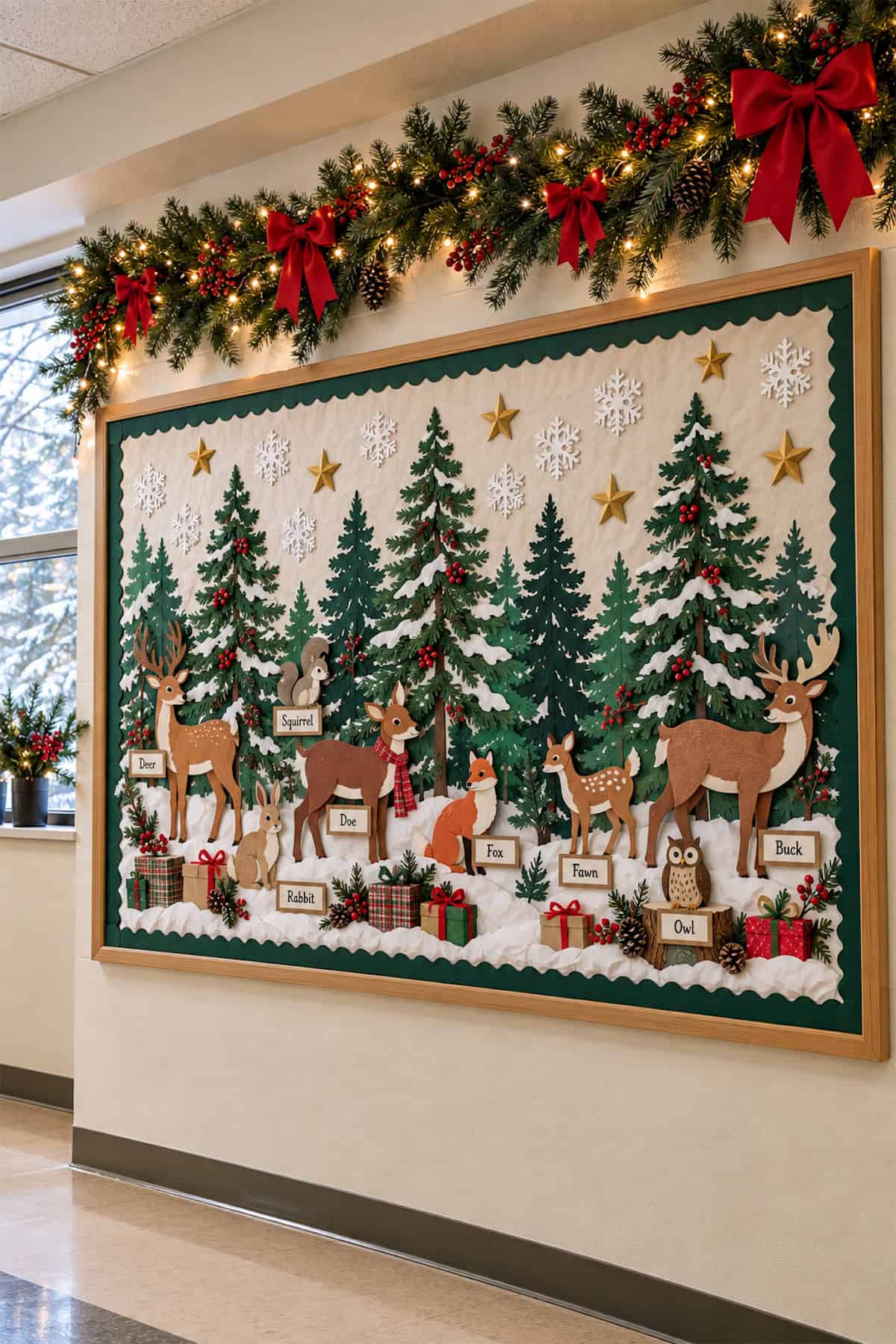 Woodland Animals on a Christmas Bulletin Board