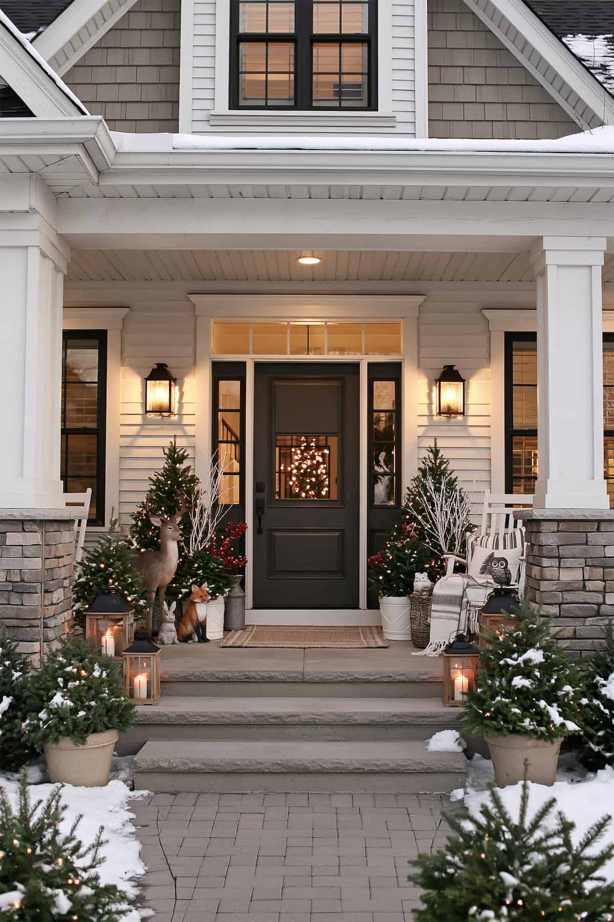 A Woodland Crowd on the Christmas Porch