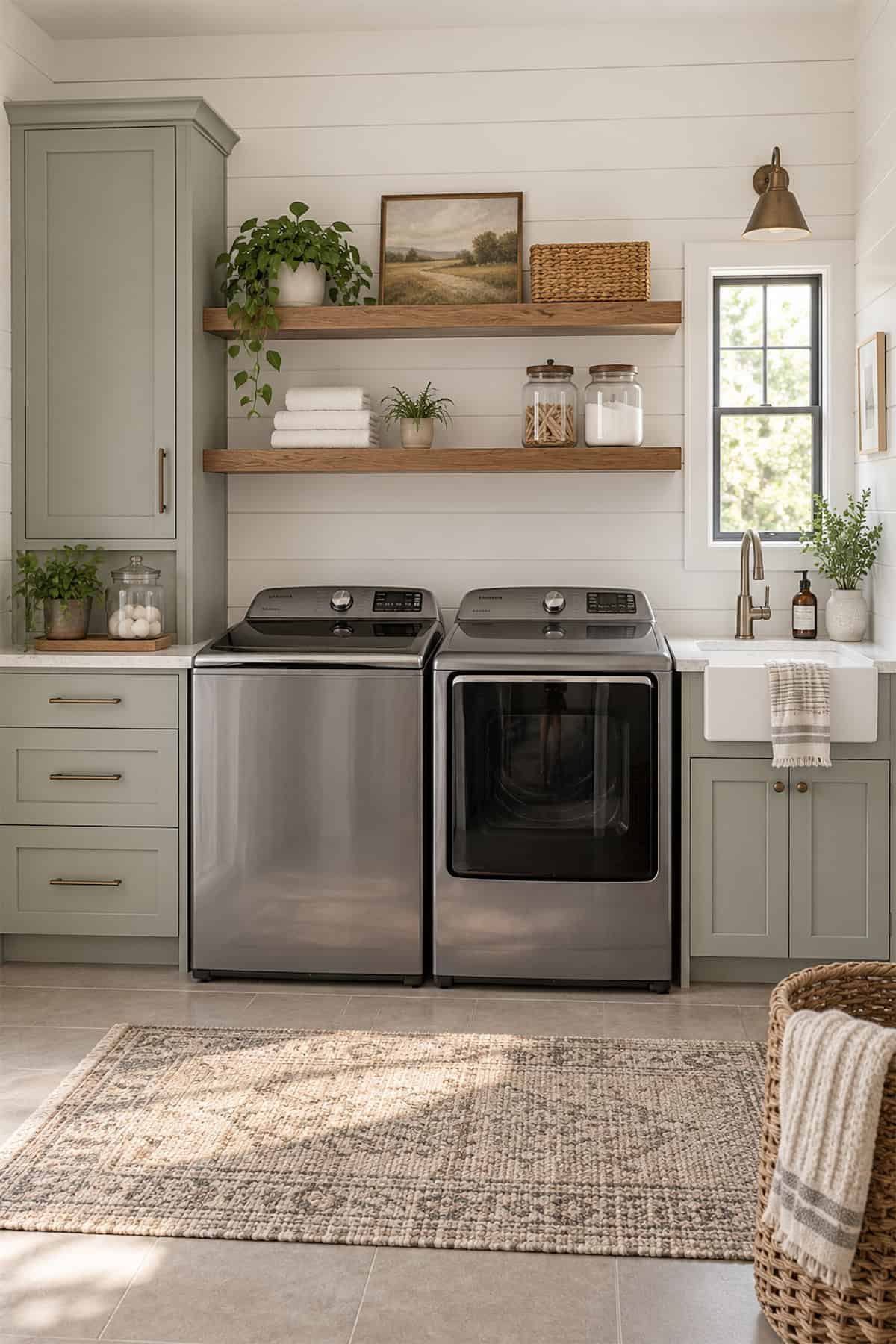 Sage Laundry Cabinets at Each End
