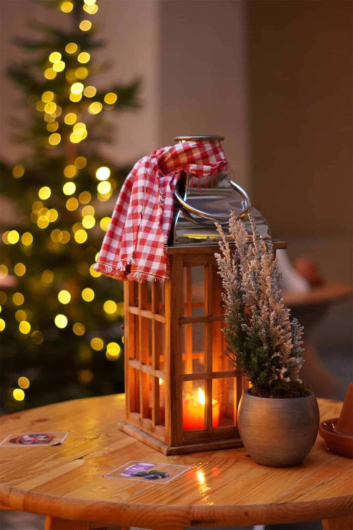 Gingham Bow on a Christmas Lantern