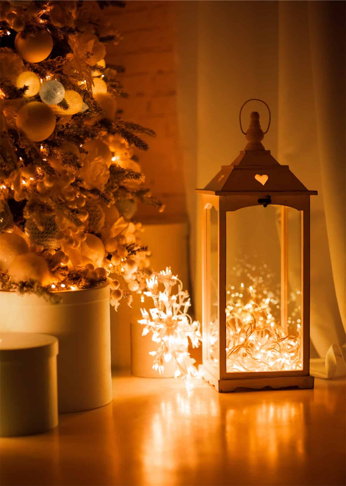 Christmas Tree Lights Inside a Lantern