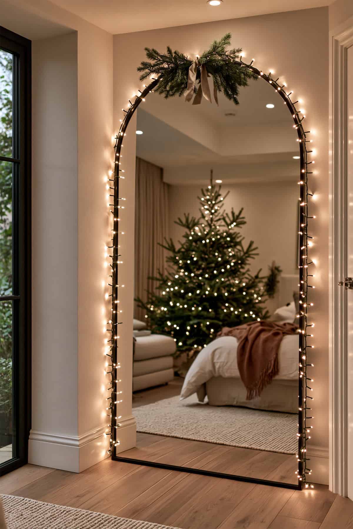 An Arched Christmas Mirror in Lights