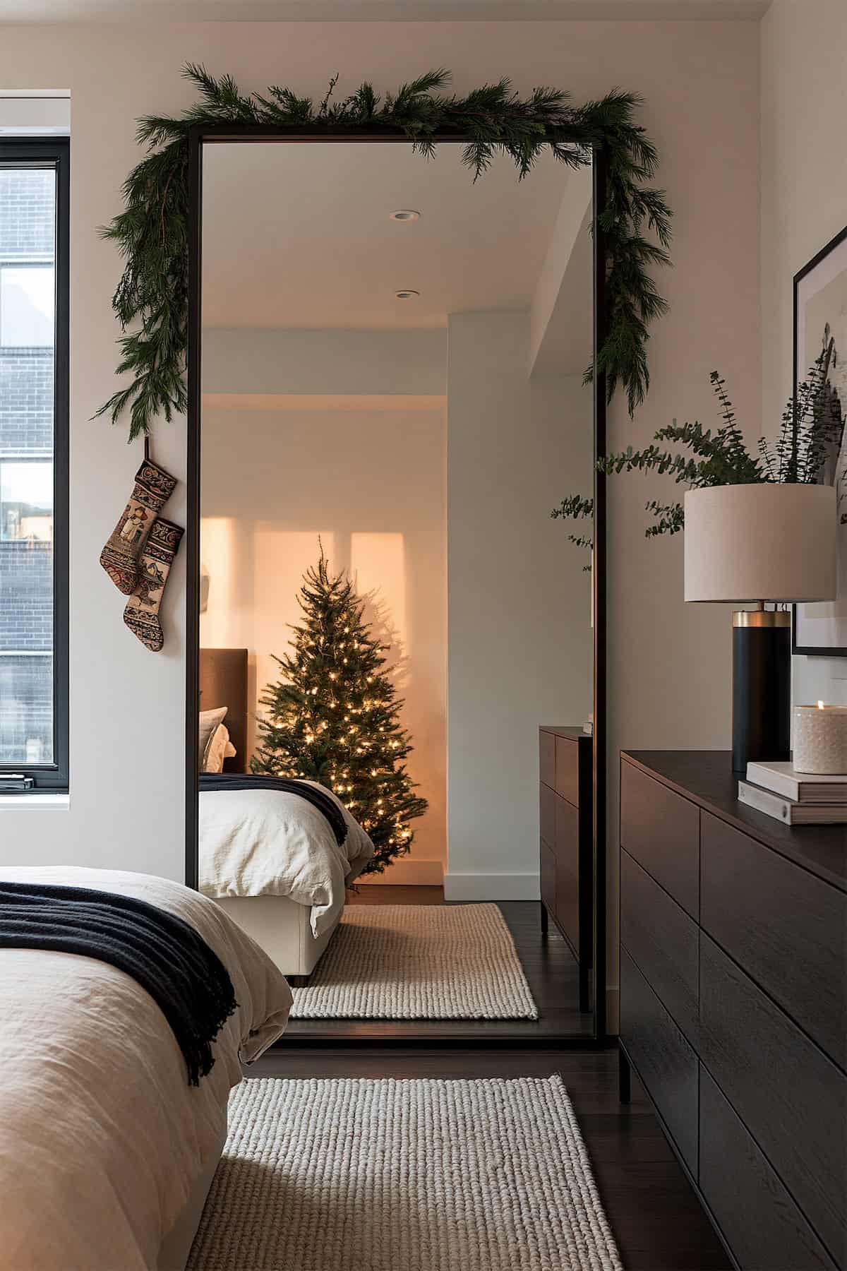 Bedroom Mirror with Christmas Stockings
