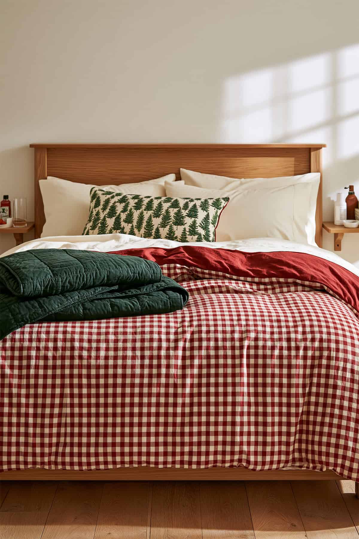Red Gingham Christmas Bed Linen