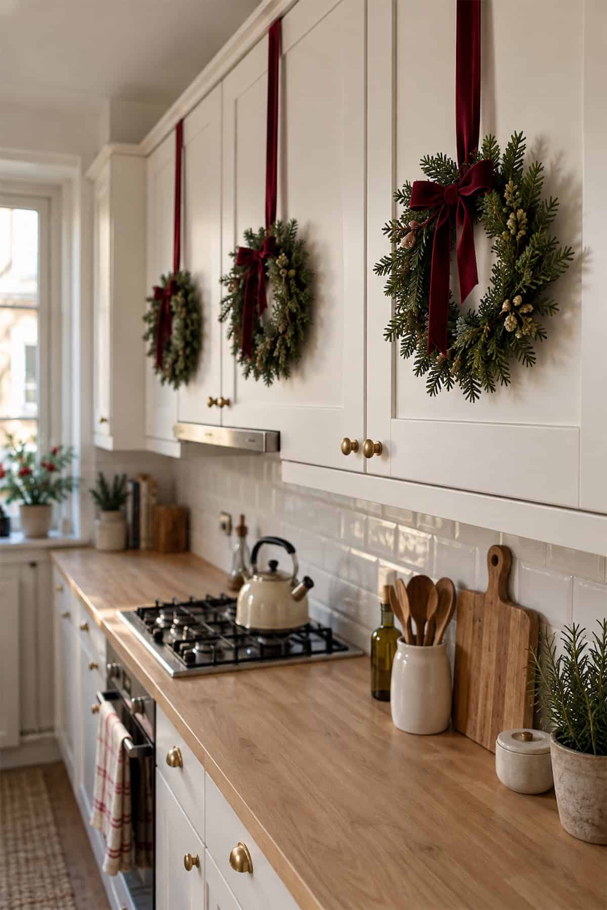 Dress Cabinet Doors with Christmas Wreaths