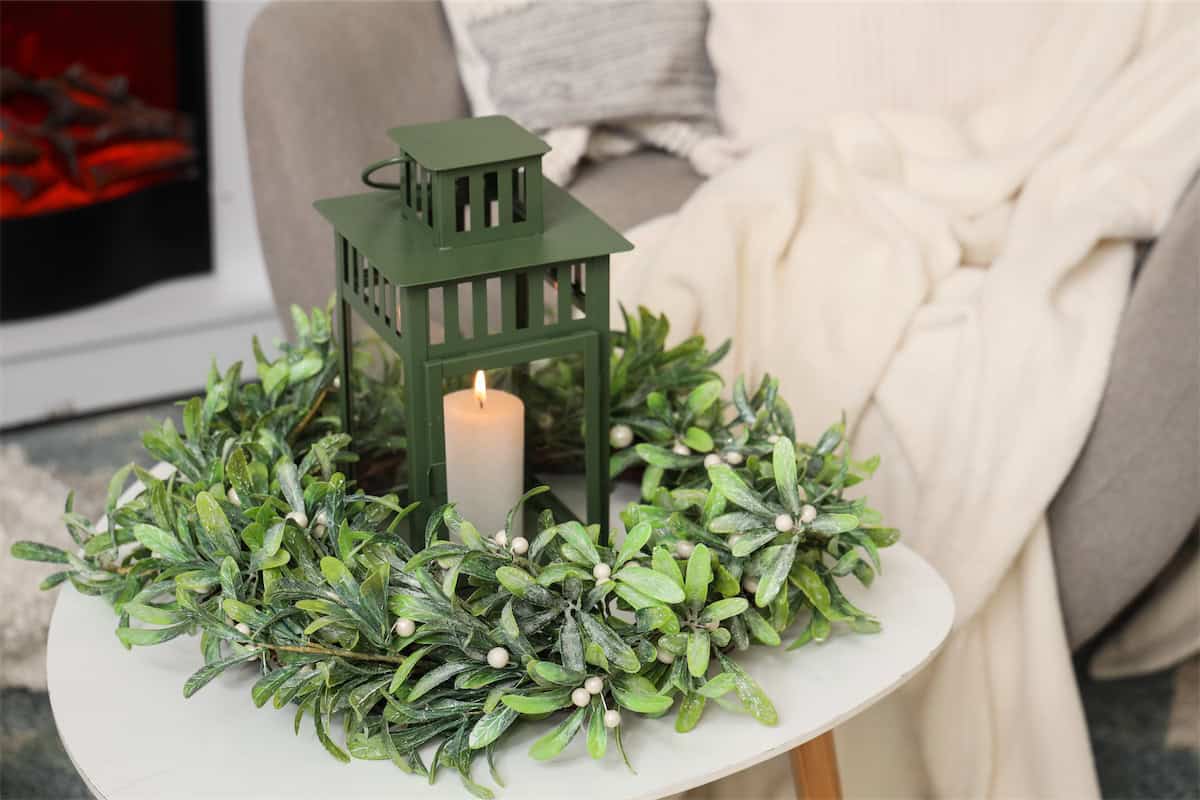 Greenery Around a Christmas Lantern