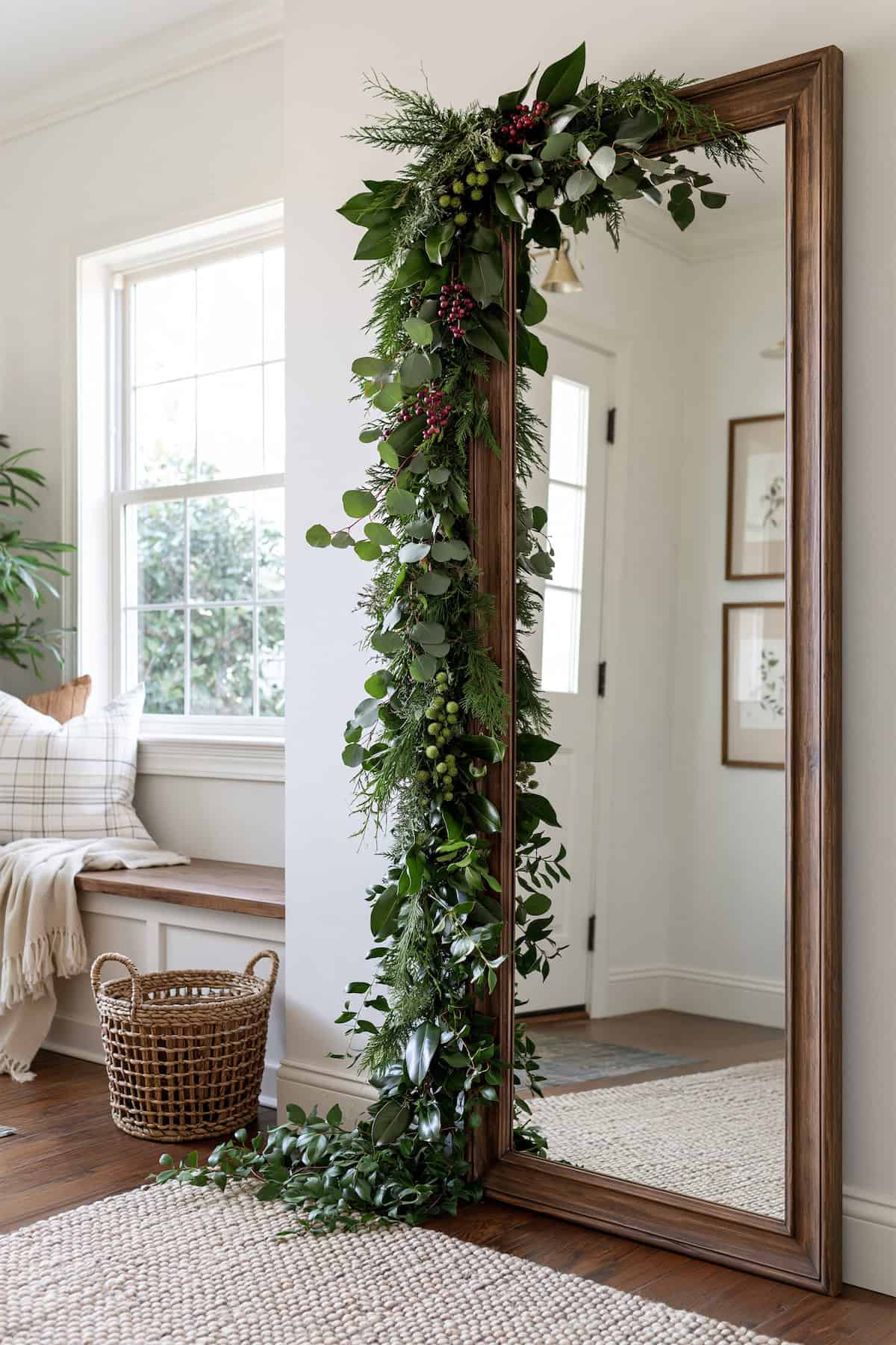 A Christmas Mirror with Floor-Length Greenery
